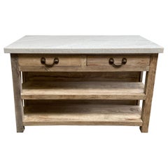 Counter Island Custom Made from Reclaimed Wood with Marble Top
