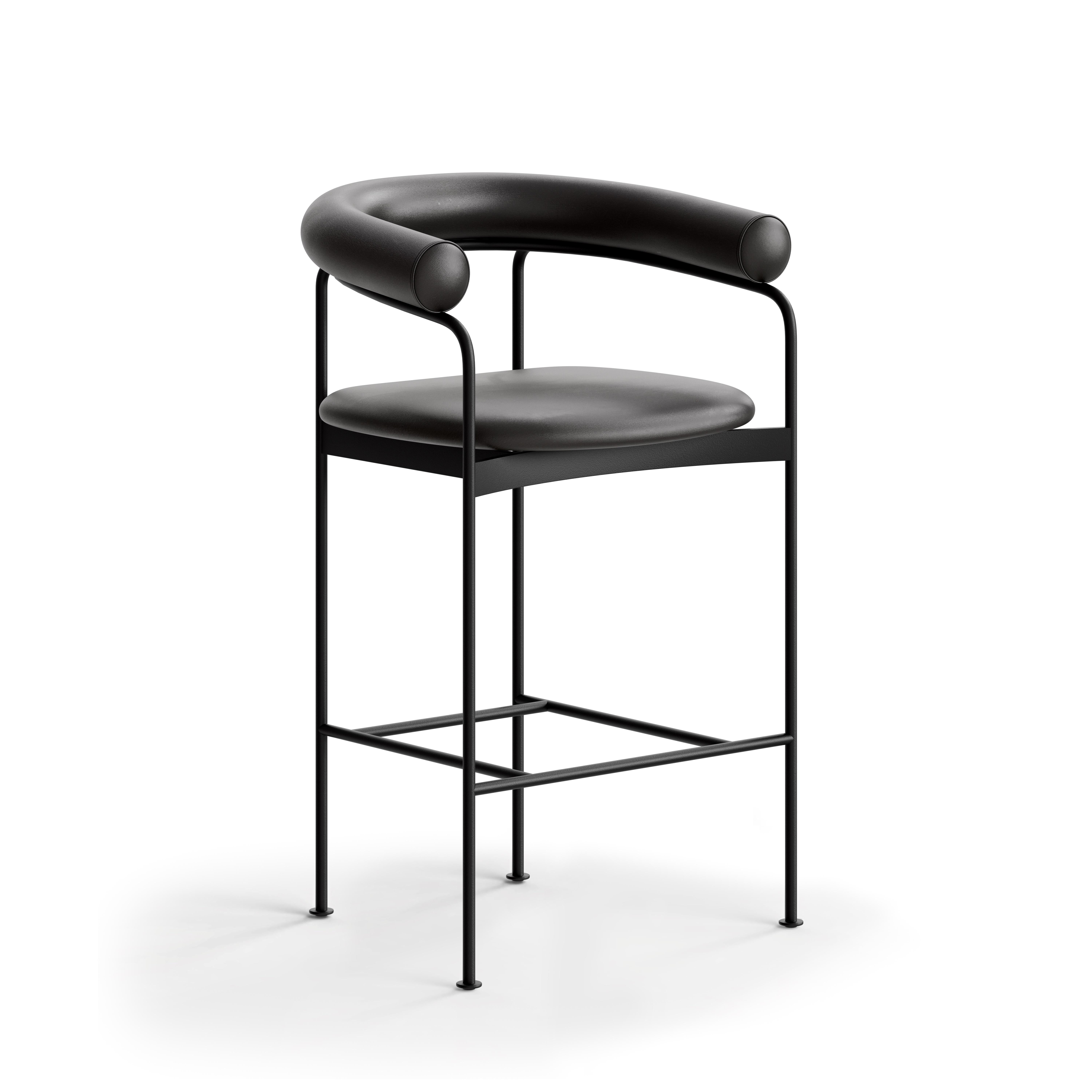 BAIA Counter Stool
Steel frame, wooden or upholstered backrest

Model shown on main image:
Frame: Black 
Backrest: Leather
Fabric: Black Pelle Leather

Dimensions:
H. 89 x 58 x 50 cm / Seat height: 66 cm
H. 35.04 x 22.83 x 19.69 in / Seat height: