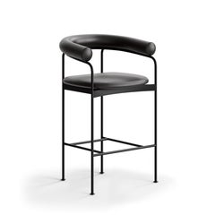 Counter Stool 'BAIA' by Kensaku Oshiro x DK3, Black Frame, Black Leather