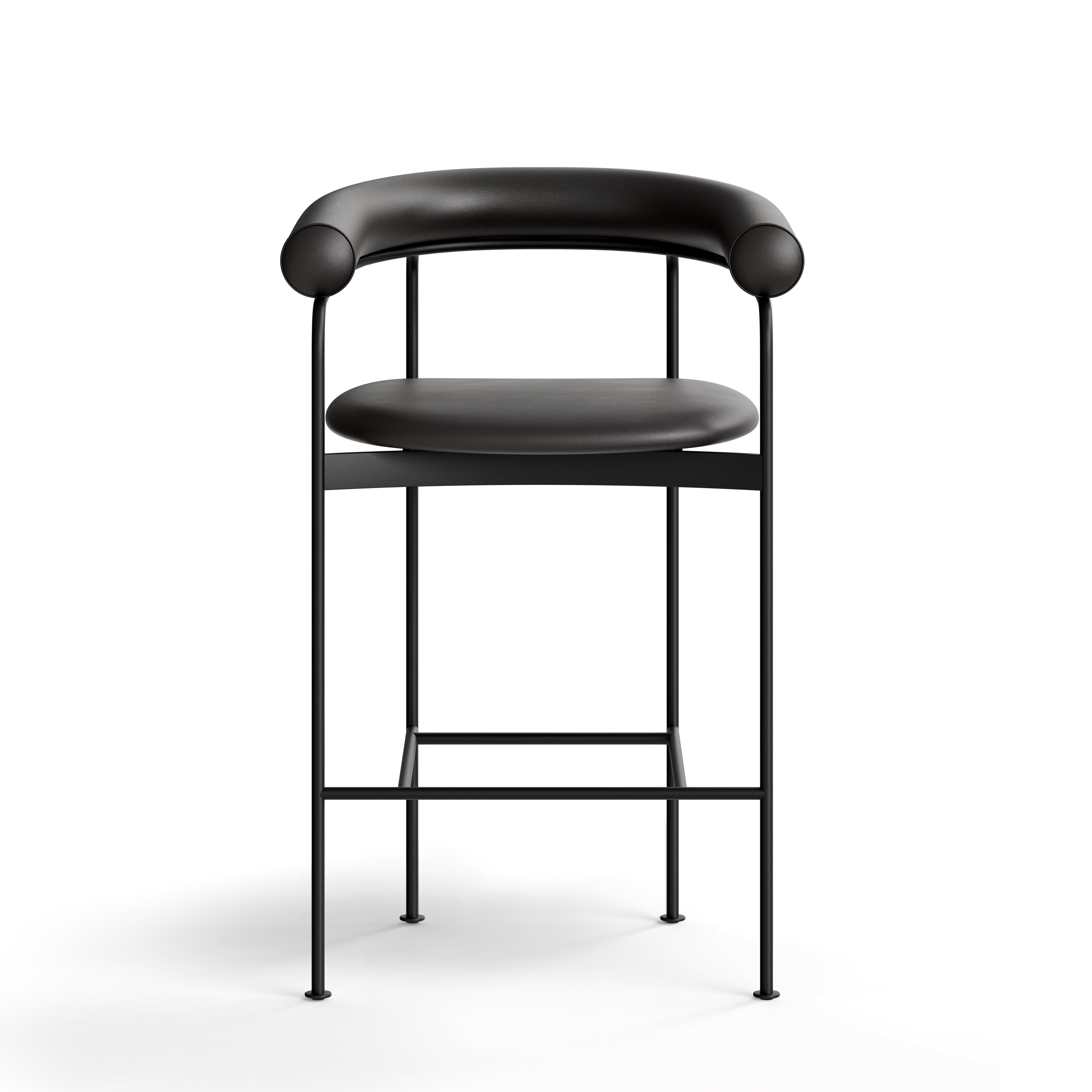 Scandinavian Modern Counter Stool 'BAIA' by Kensaku Oshiro x DK3, Black Frame, Black Leather For Sale