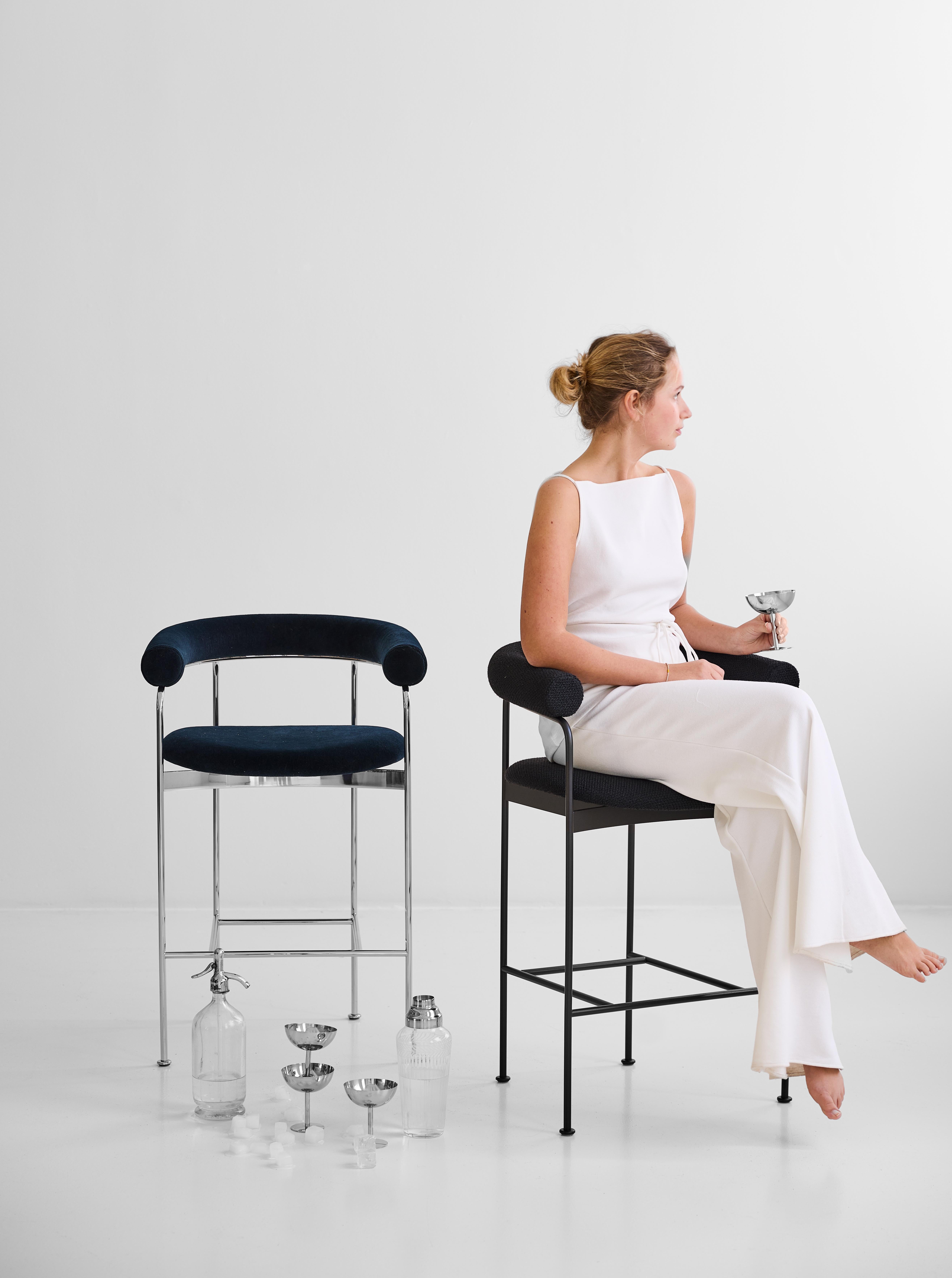 Contemporary Counter Stool 'BAIA' by Kensaku Oshiro x DK3, Black Frame, Black Leather For Sale