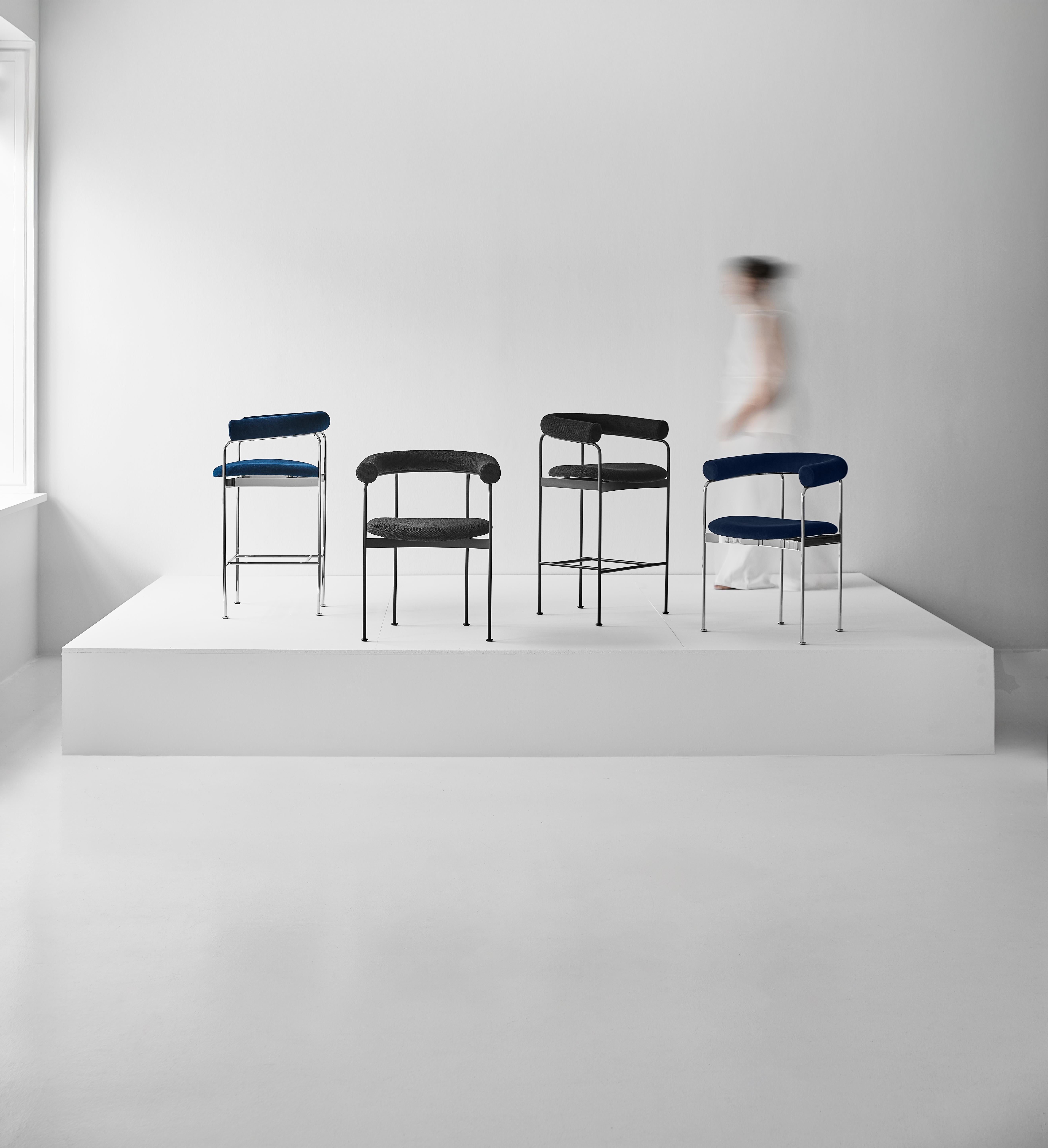 Steel Counter Stool 'BAIA' by Kensaku Oshiro x DK3, Black Frame, Black Leather For Sale