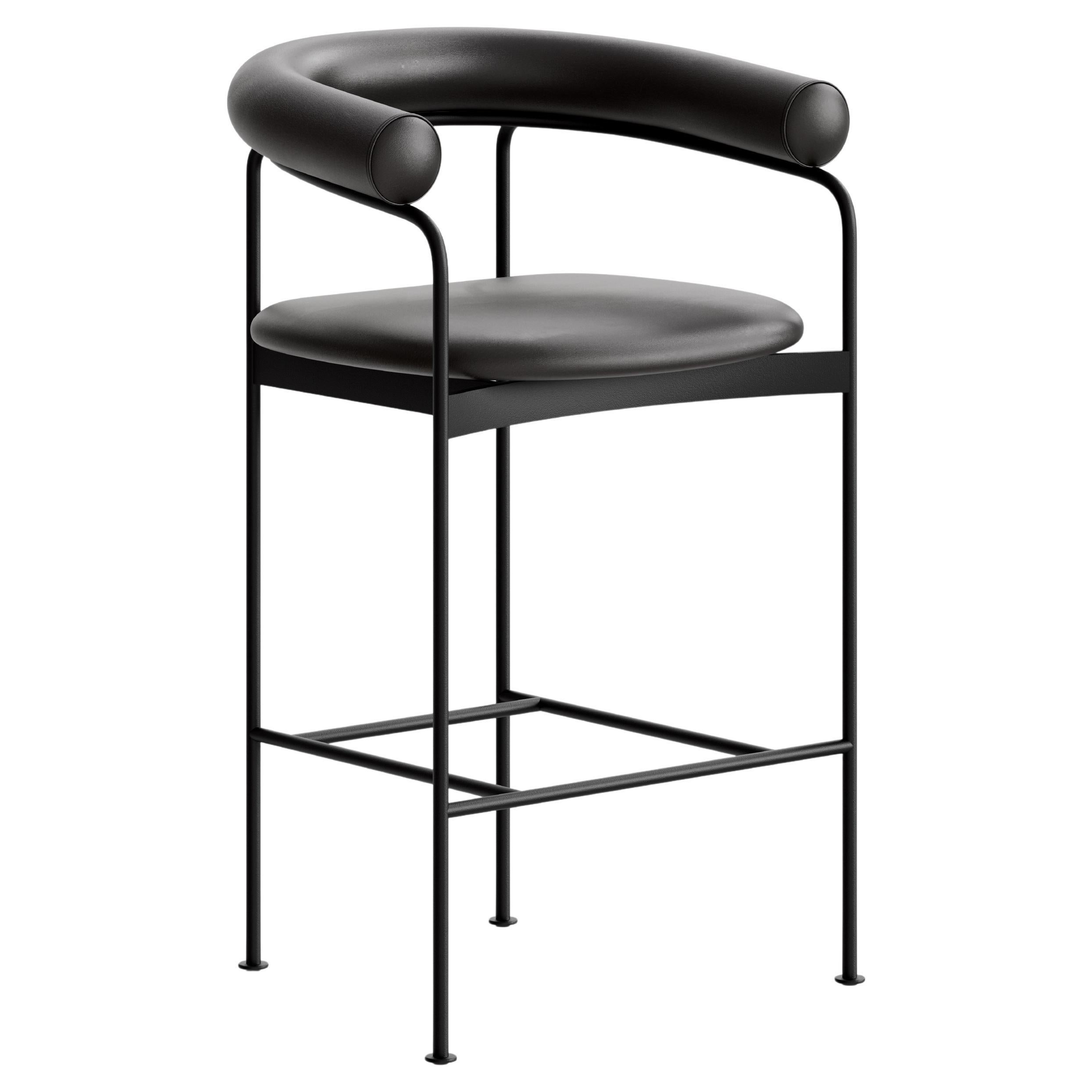 Counter Stool 'BAIA' by Kensaku Oshiro x DK3, Black Frame, Black Leather For Sale