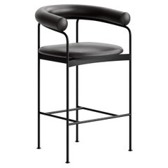 Tabouret de comptoir 'BAIA' par Kensaku Oshiro x DK3, châssis noir, cuir noir