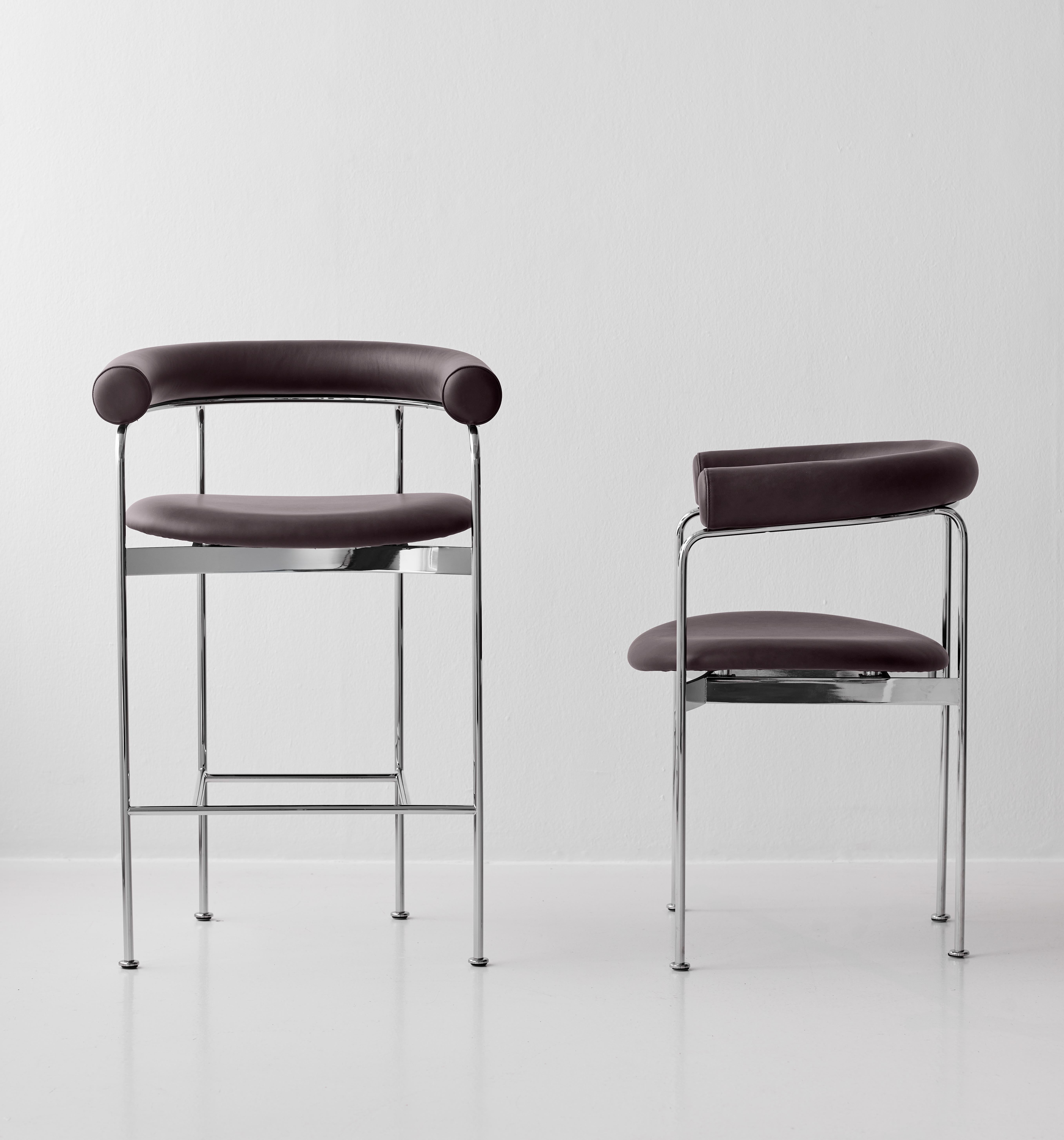 Tabouret de comptoir 'BAIA' par Kensaku Oshiro x DK3, châssis chromé, cuir Brown en vente 4