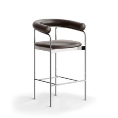 Taburete de mostrador 'BAIA' de Kensaku Oshiro x DK3, Estructura cromada, Piel marrón