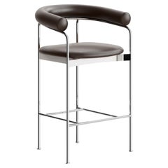 Counter Stool 'BAIA' by Kensaku Oshiro x DK3, Chrome Frame, Brown Leather