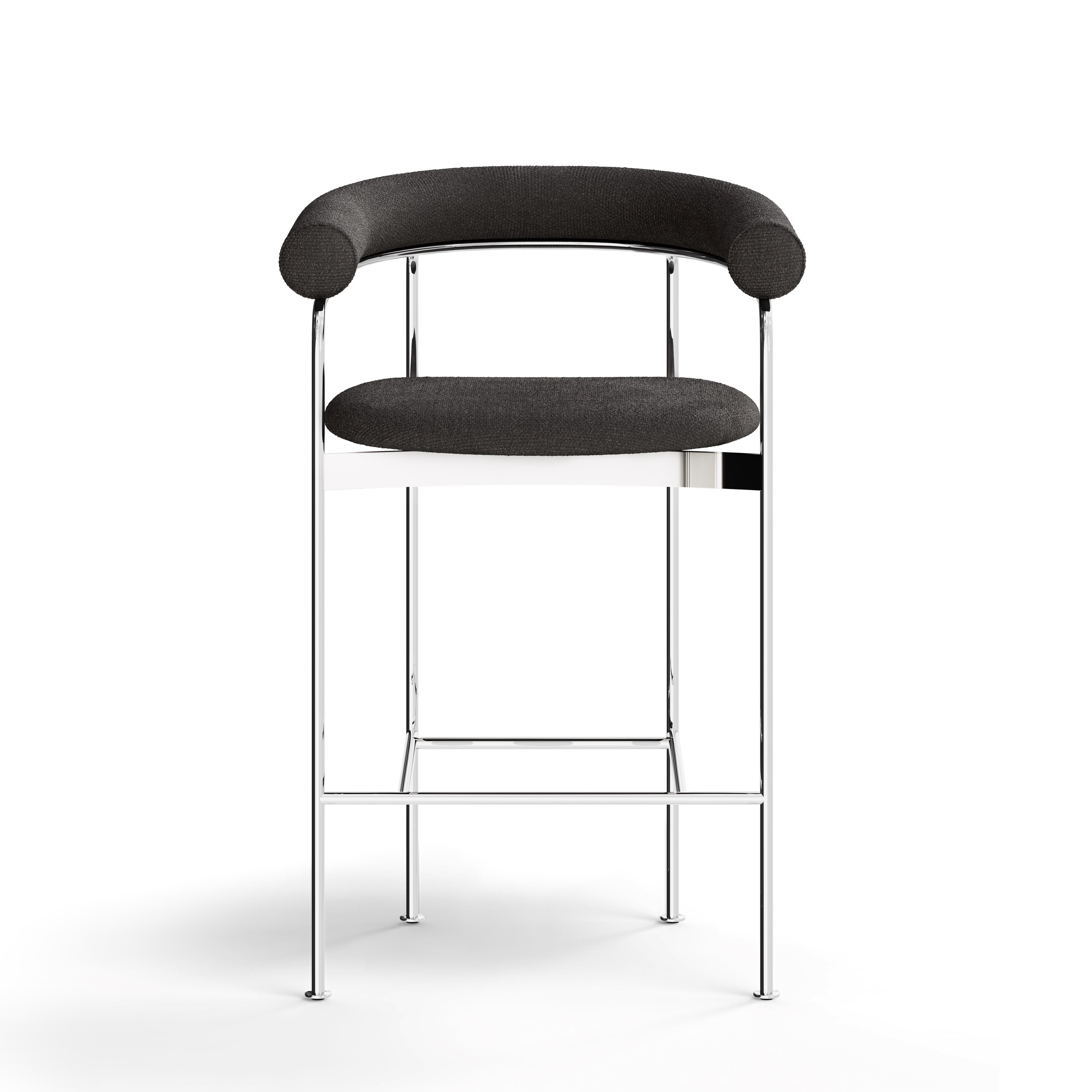 Scandinavian Modern Counter Stool 'BAIA' by Kensaku Oshiro x DK3, Chrome Frame, Grey Fabric For Sale