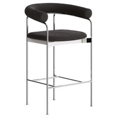 Counter Stool 'BAIA' by Kensaku Oshiro x DK3, Chrome Frame, Grey Fabric