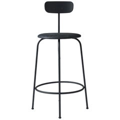 Counter Stool by Afteroom, Black Steel Frame and Black Leather Upholstery