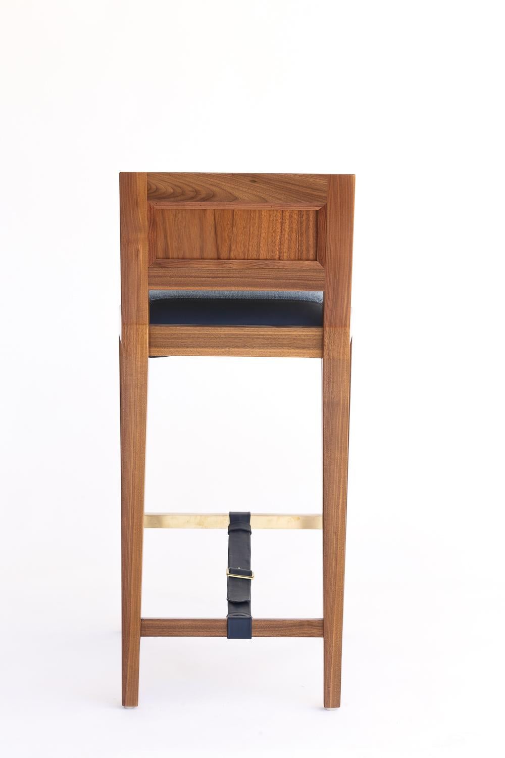 Contemporary Counter Stool in Bleached Solid Walnut with Leather and Fabric Upholstered Seat For Sale