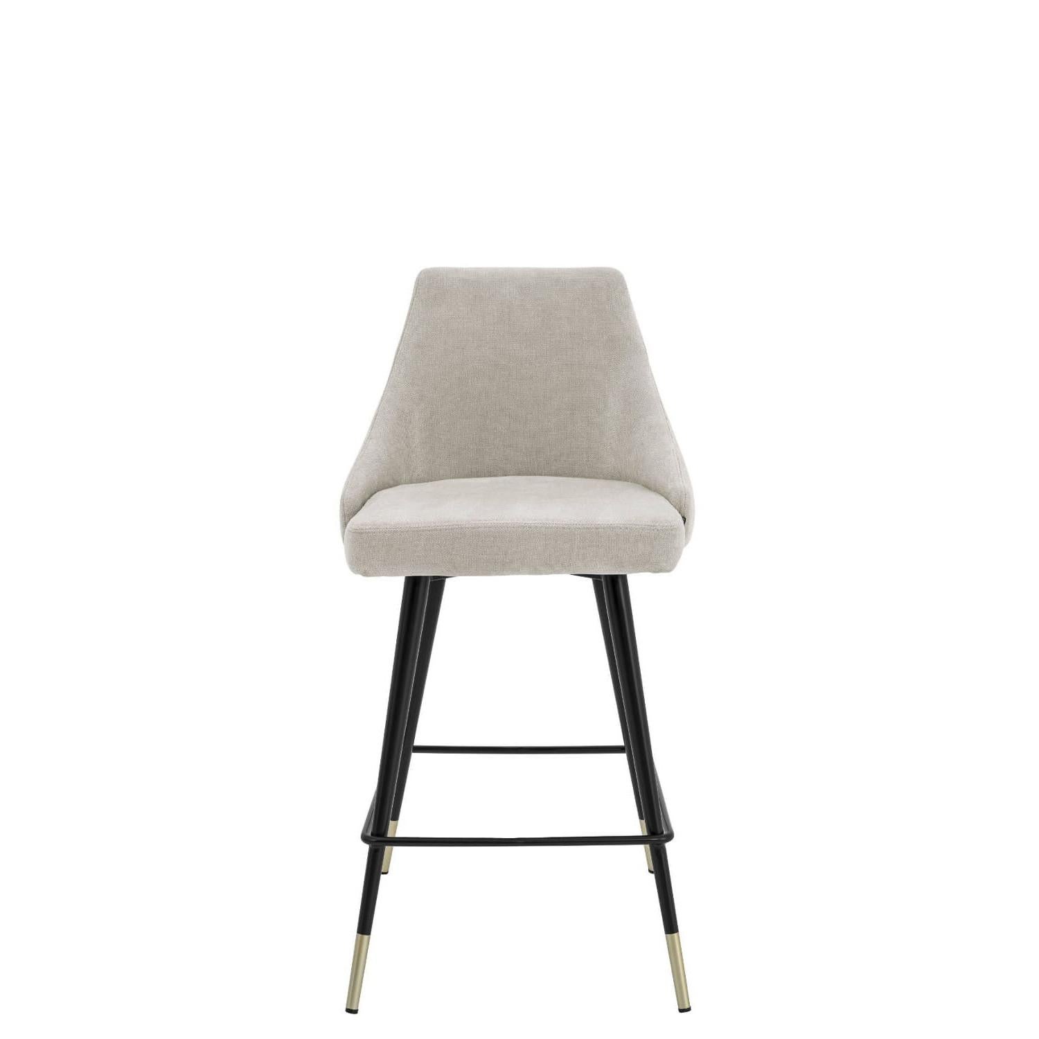 Counter Stool in Light Grey Fabric Black Metal Feet and Brass Finishes In New Condition For Sale In Tourcoing, FR
