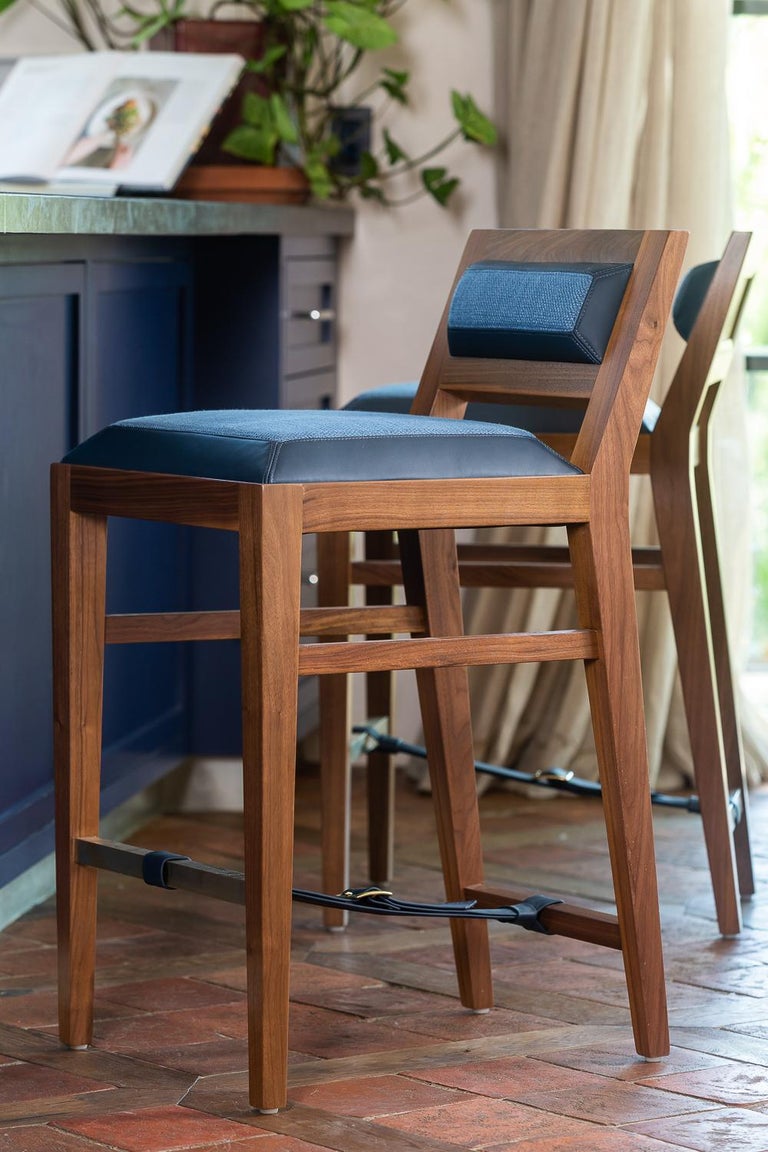 Counter Stool in Solid Walnut with Leather and Fabric Upholstered Seat For Sale at 1stDibs