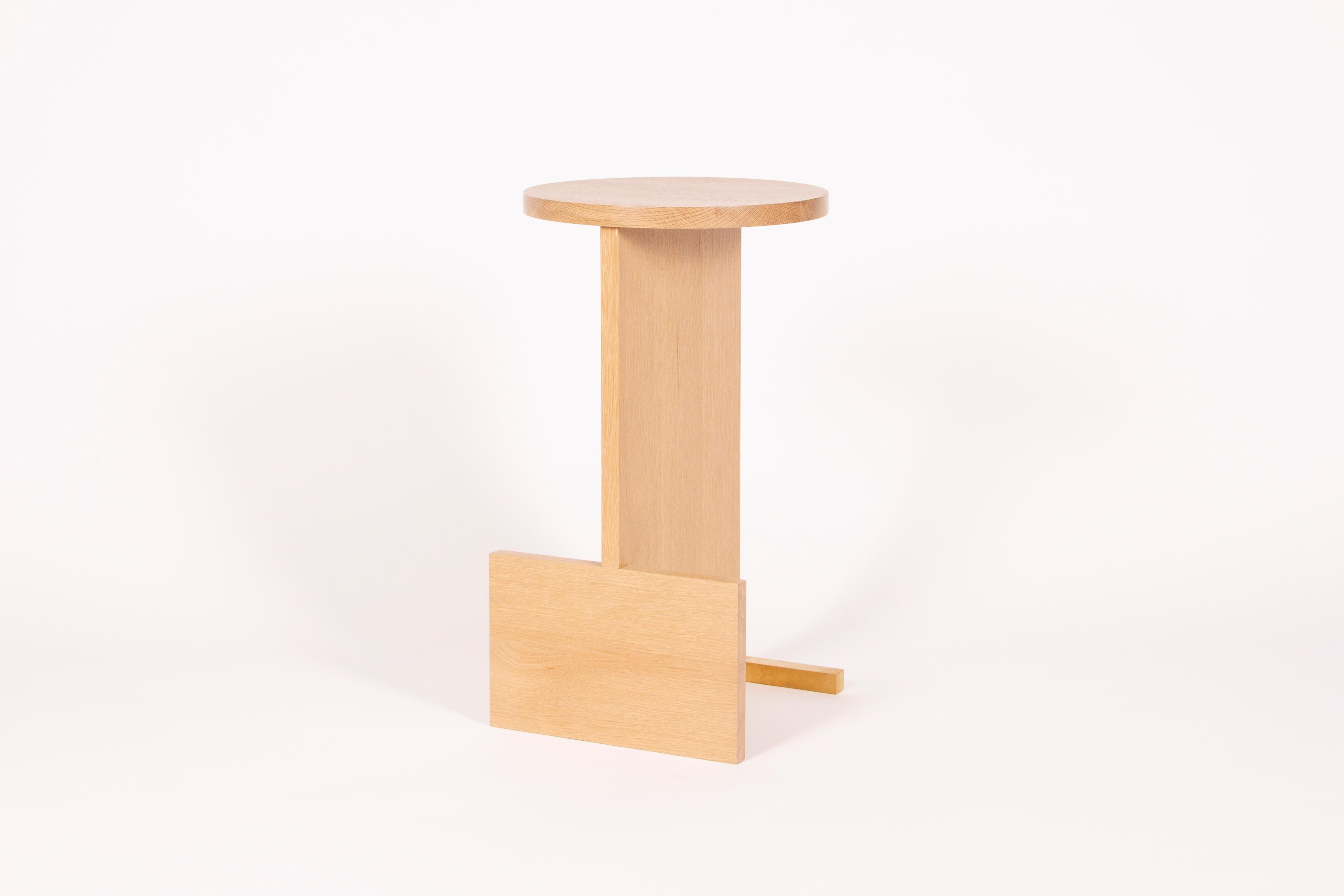 Modern Counter Stool in Solid White Oak and Brass by Estudio Persona