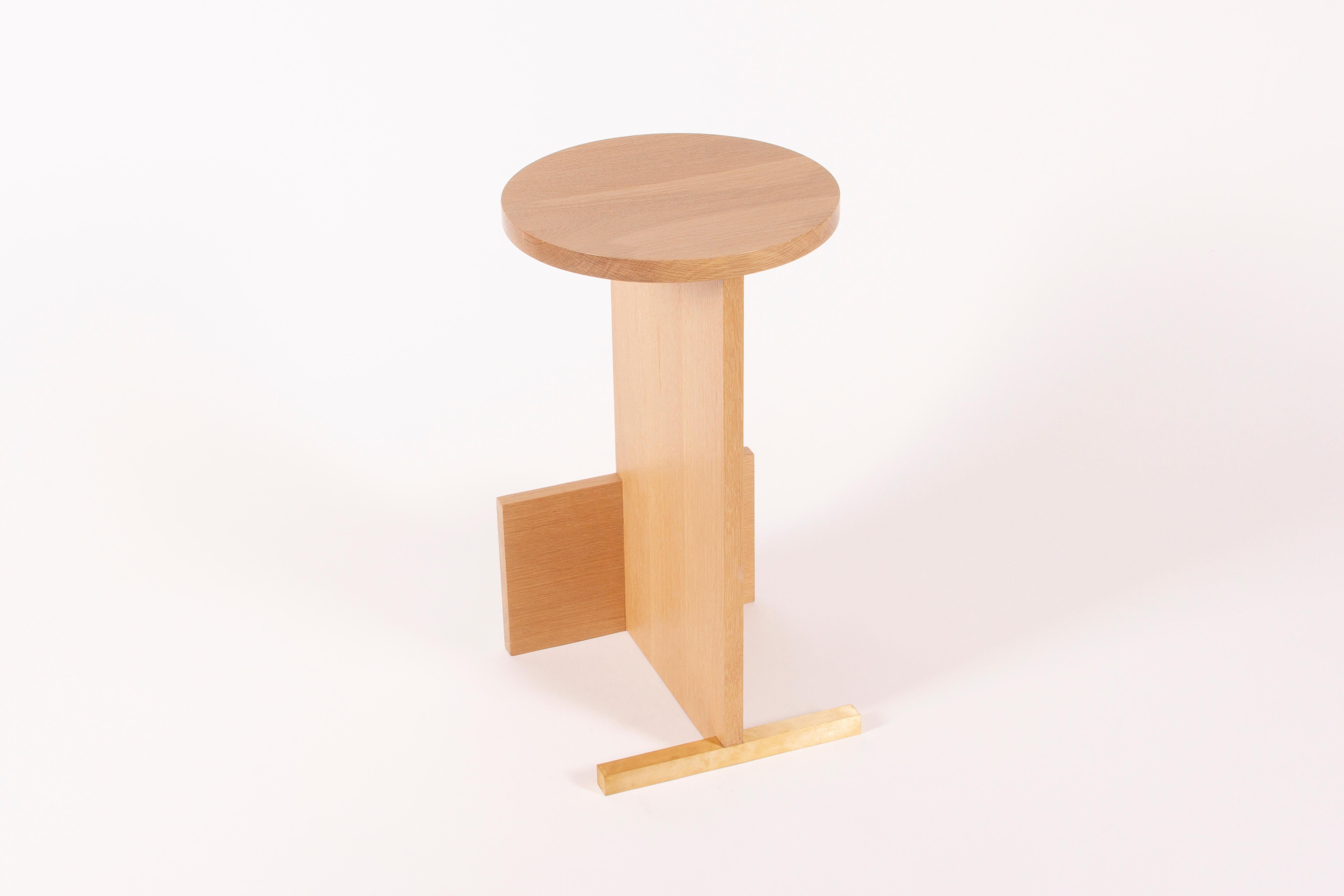 Counter Stool in Solid White Oak and Brass by Estudio Persona In New Condition In Los Angeles, CA