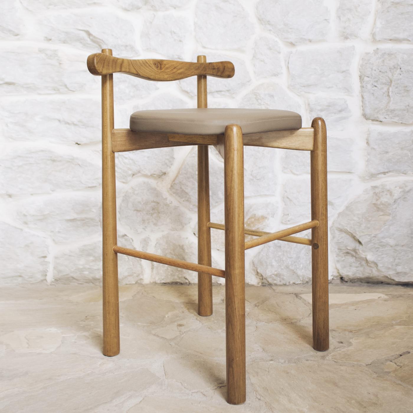 Fabric Counter Stool Uçá, Brown Light Brown Finish Wood (fabric ref : F04) For Sale