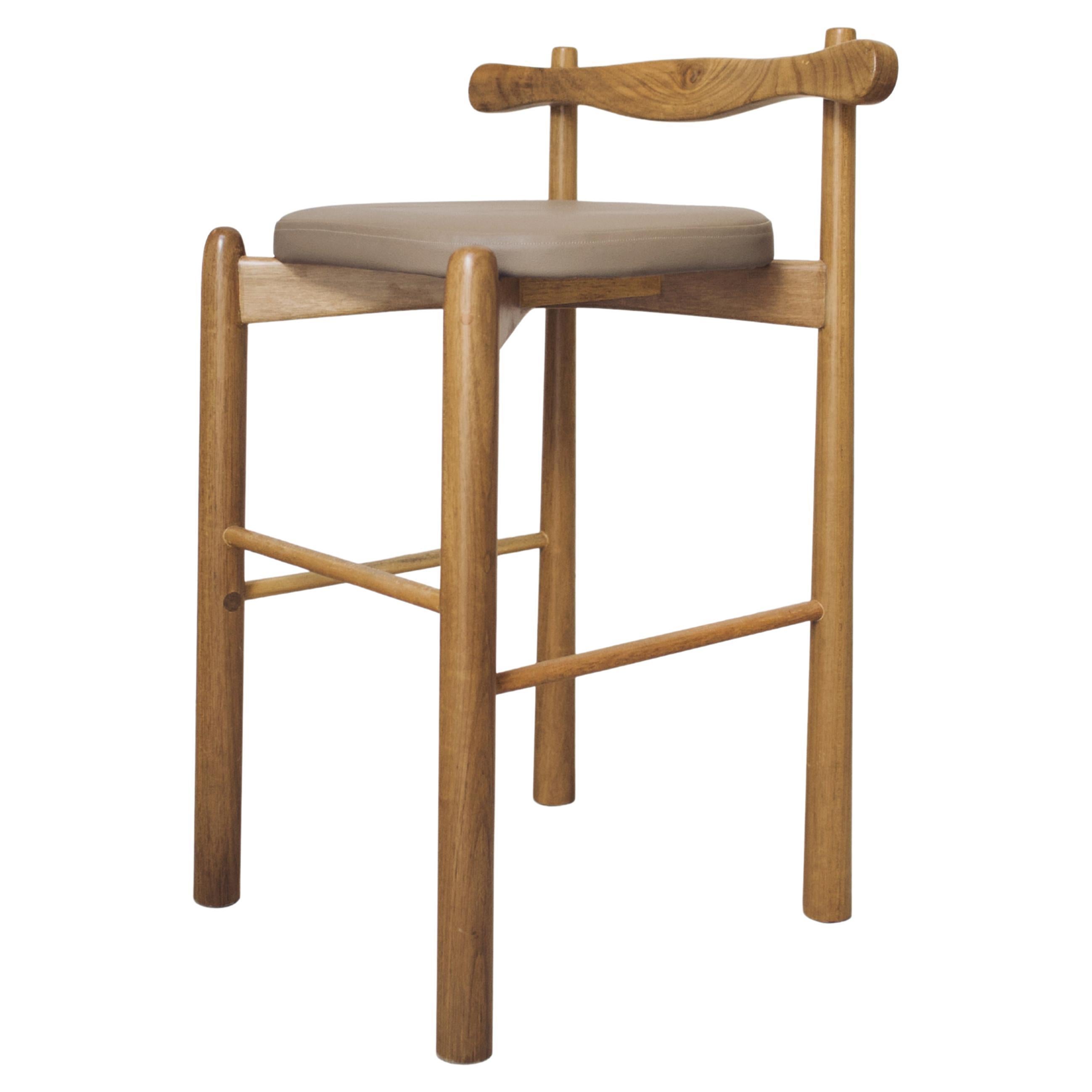Counter Stool Uçá, Brown Light Brown Finish Wood (fabric ref : F04) For Sale