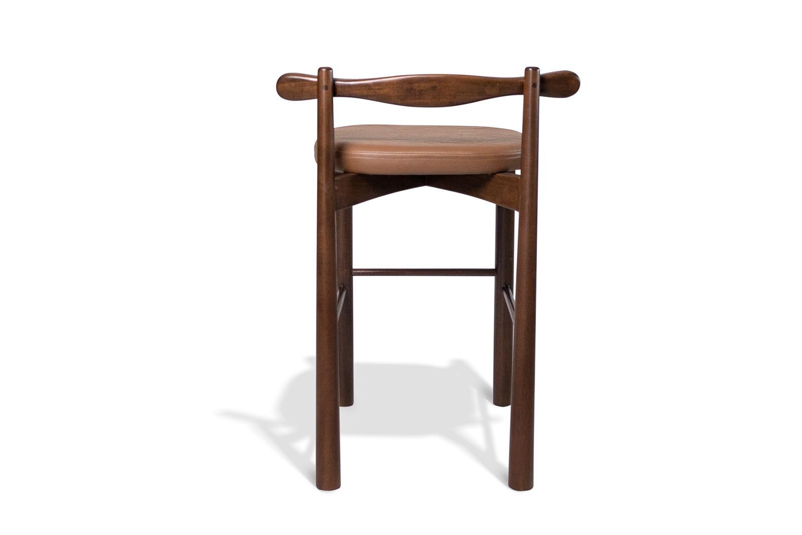 Fabric Counter Stool Uçá, Dark Brown Wood (fabric ref : F08) For Sale