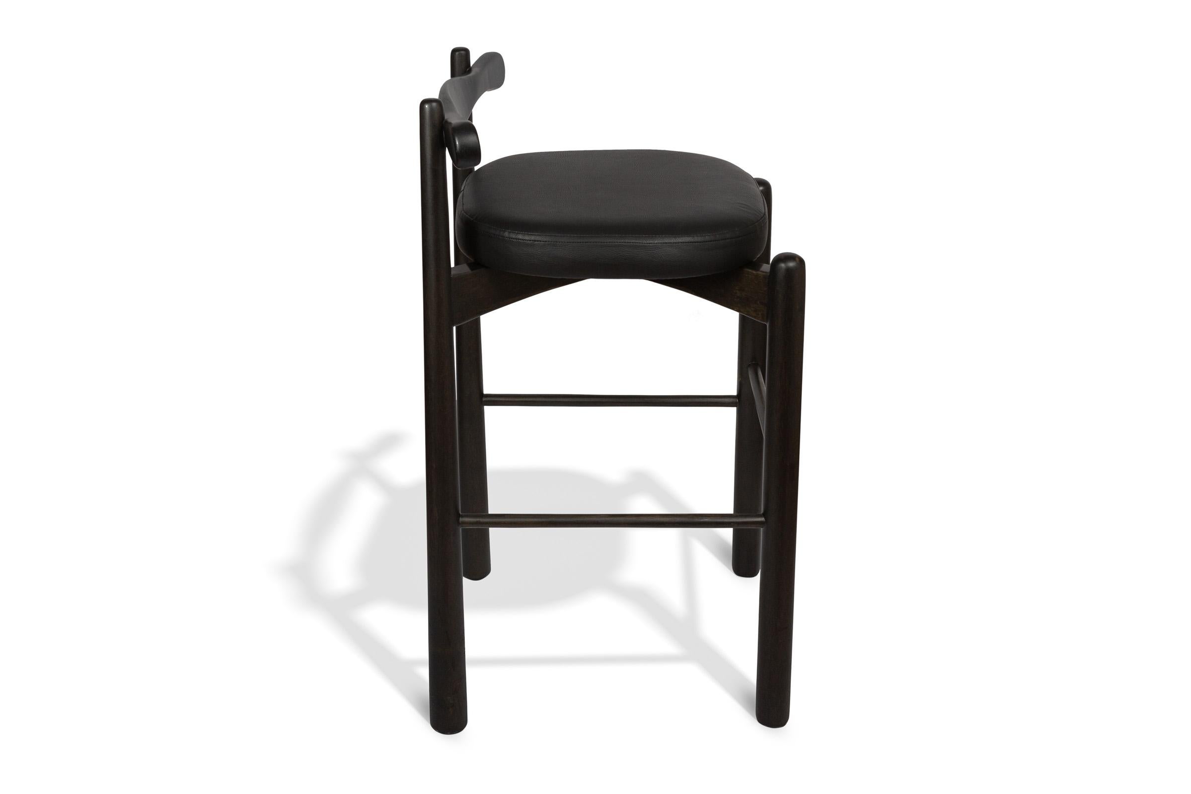 Contemporary Counter Stool Uçá, Ebony Finish Wood (fabric ref : F07) For Sale