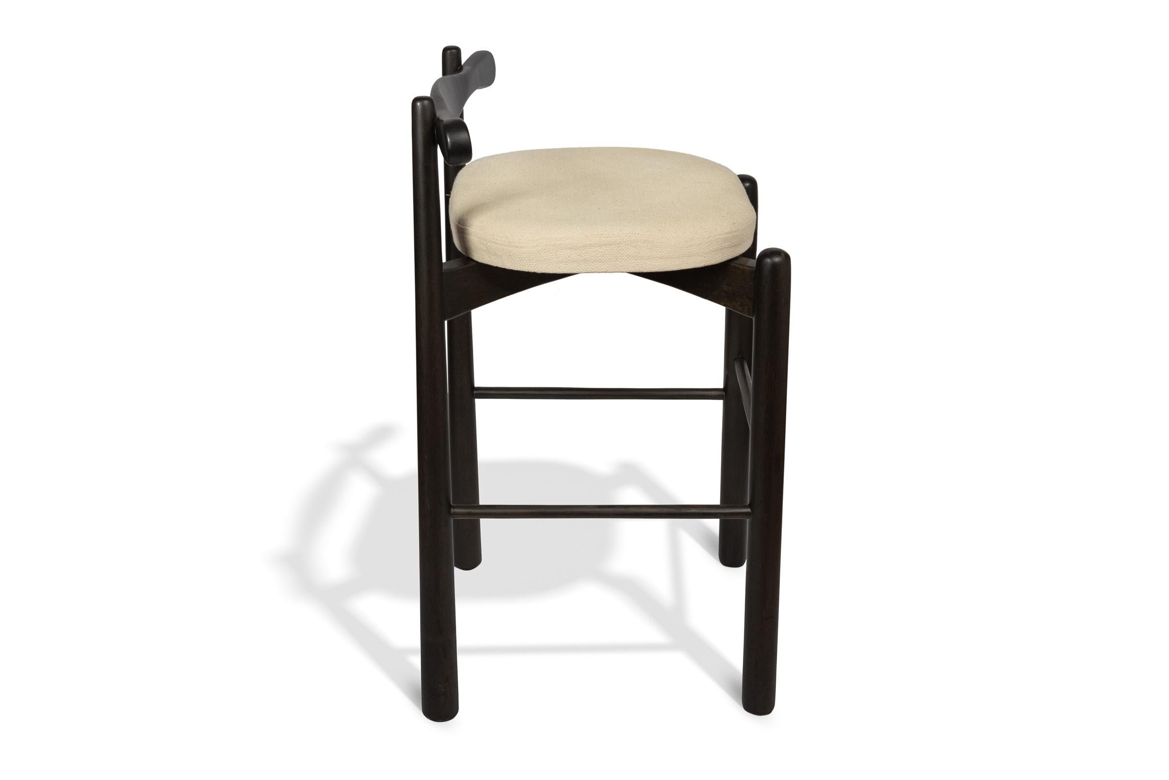 Counter Stool Uçá, Ebony Finish Wood (fabric ref : F13) In New Condition For Sale In São Paulo, BR