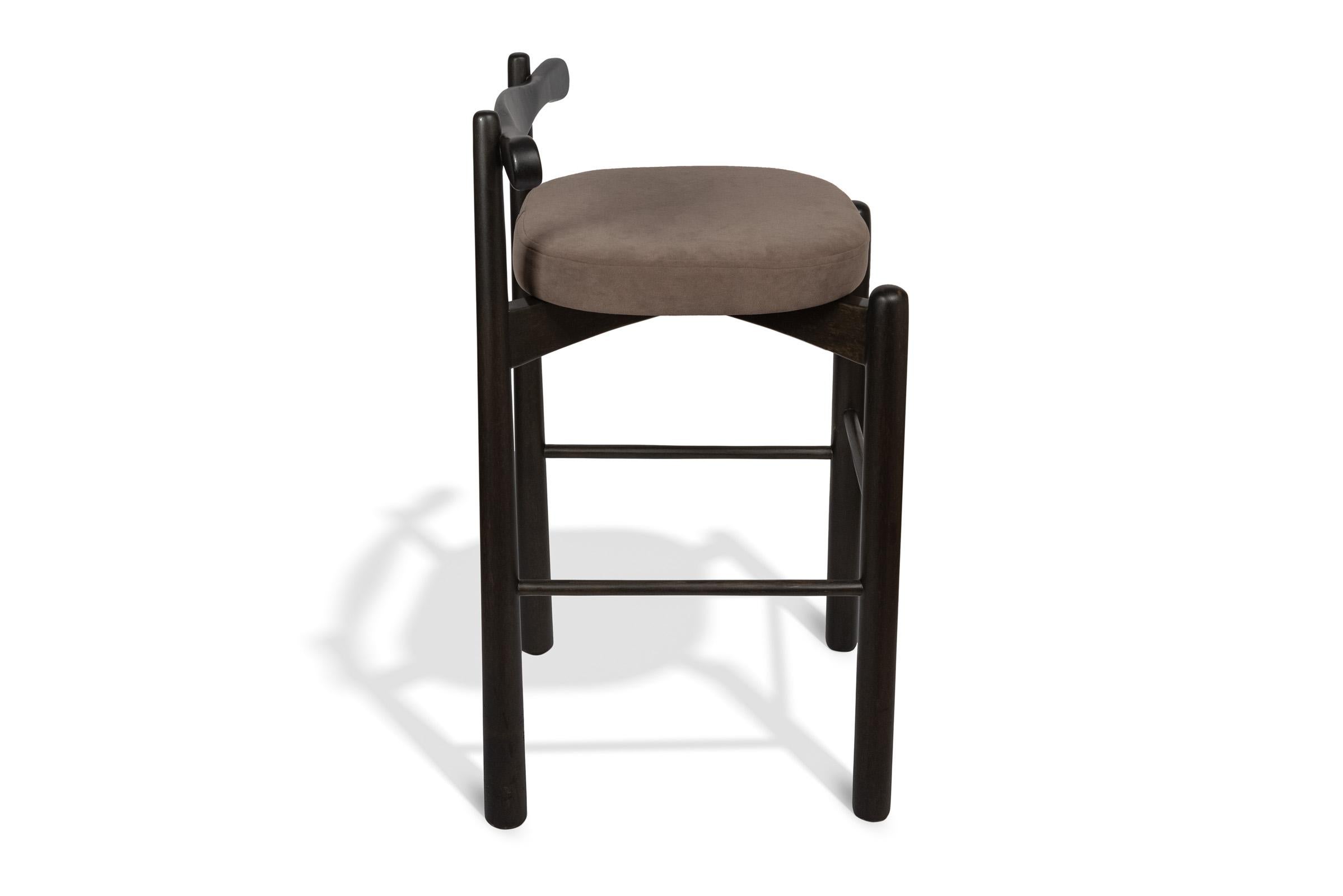 Counter Stool Uçá, Ebony Finish Wood (fabric ref : F20) In New Condition For Sale In São Paulo, BR