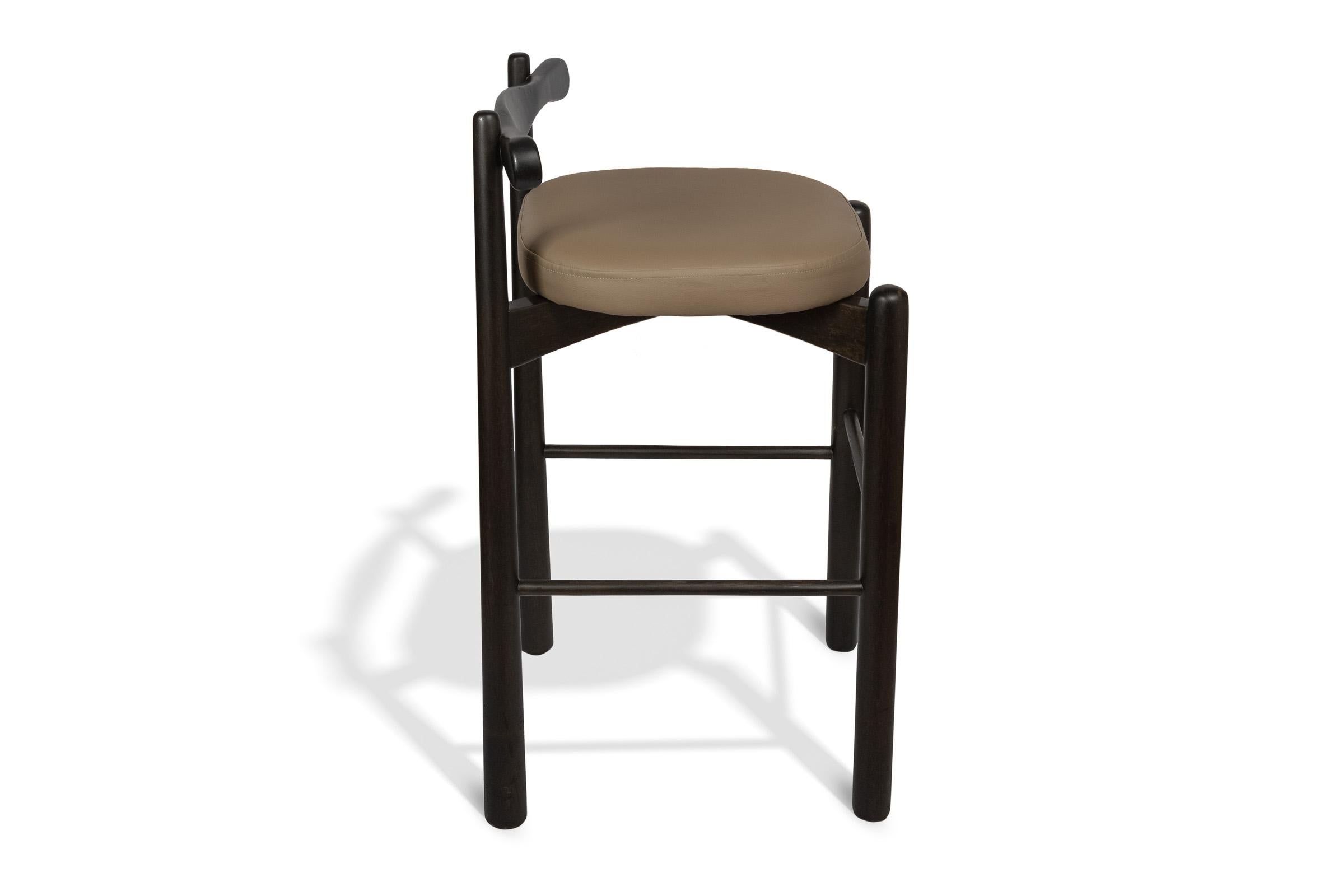 Contemporary Counter Stool Uçá, Ebony Finish Wood (fabric ref : F04) For Sale