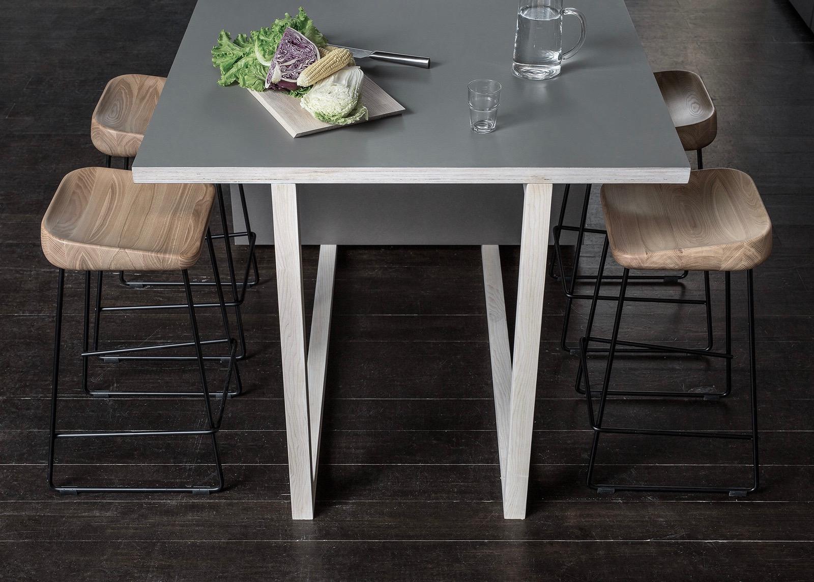 Counter Stool Wave with Ash Solid Wood Seat and Steel Frame For Sale 3