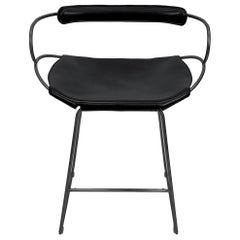 Contemporary Kitchen Counter Bar Stool Backrest Black Smoke Steel Black Leather