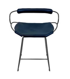 Kitchen Counter Stool with Backrest Black Smoke Steel and Navy Saddle