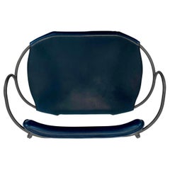 Kitchen Counter Bar Stool w Backrest Black Smoke Metal & Navy Leather