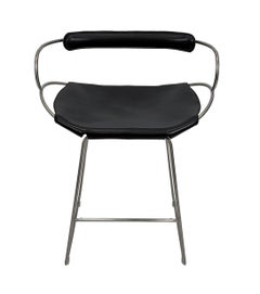 Kitchen Counter Stool with Backrest Old Silver Steel and Dark Brown Saddle