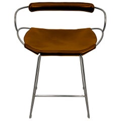Taburete de barra de cocina con. Respaldo Metal Plata Viejo y Cuero Marrón Oscuro
