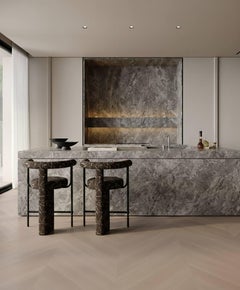 Sgabello da banco con seduta imbottita, Mobili di design in tessuto Dedar, Balance