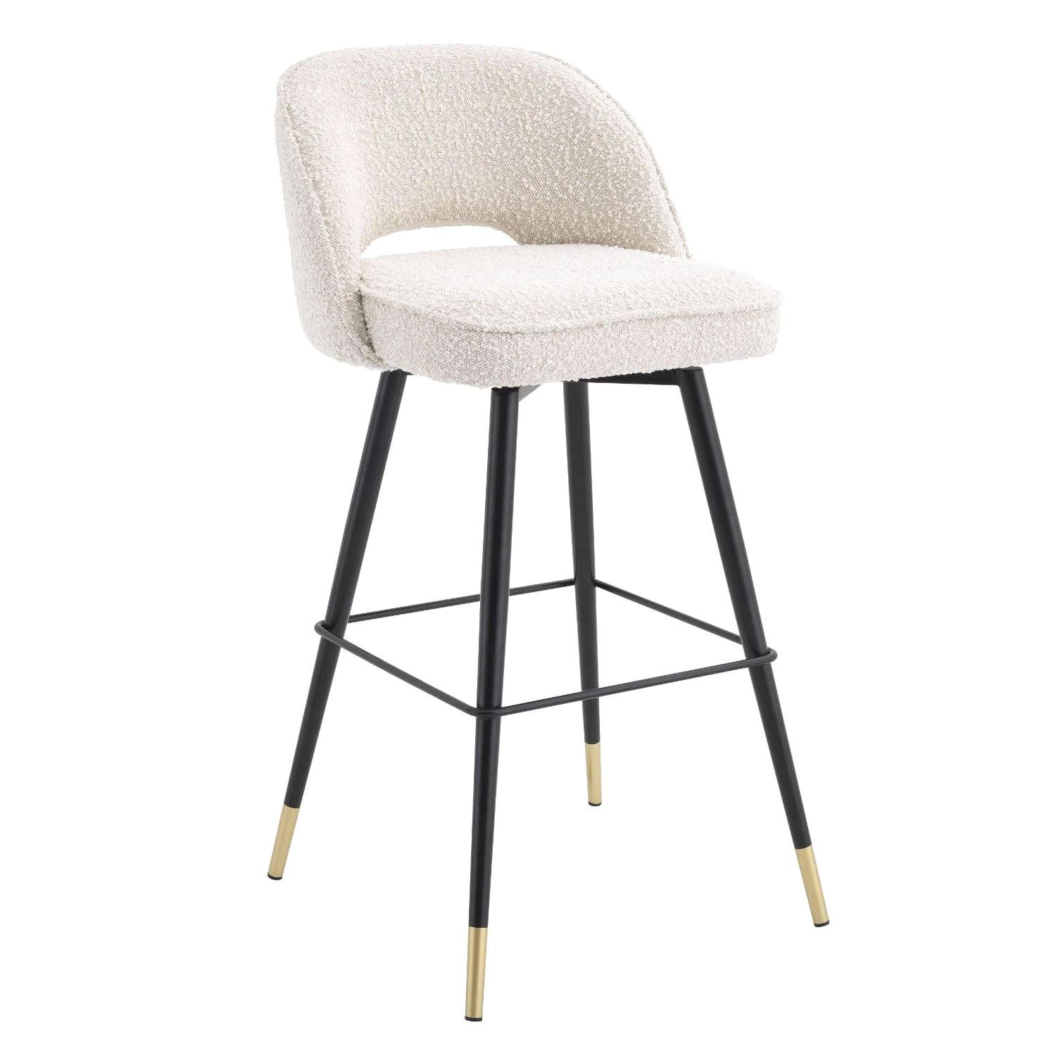 Counter Swivel Bar Stool In Bouclé, Fabric Swivel Bar Stools With Back Supports