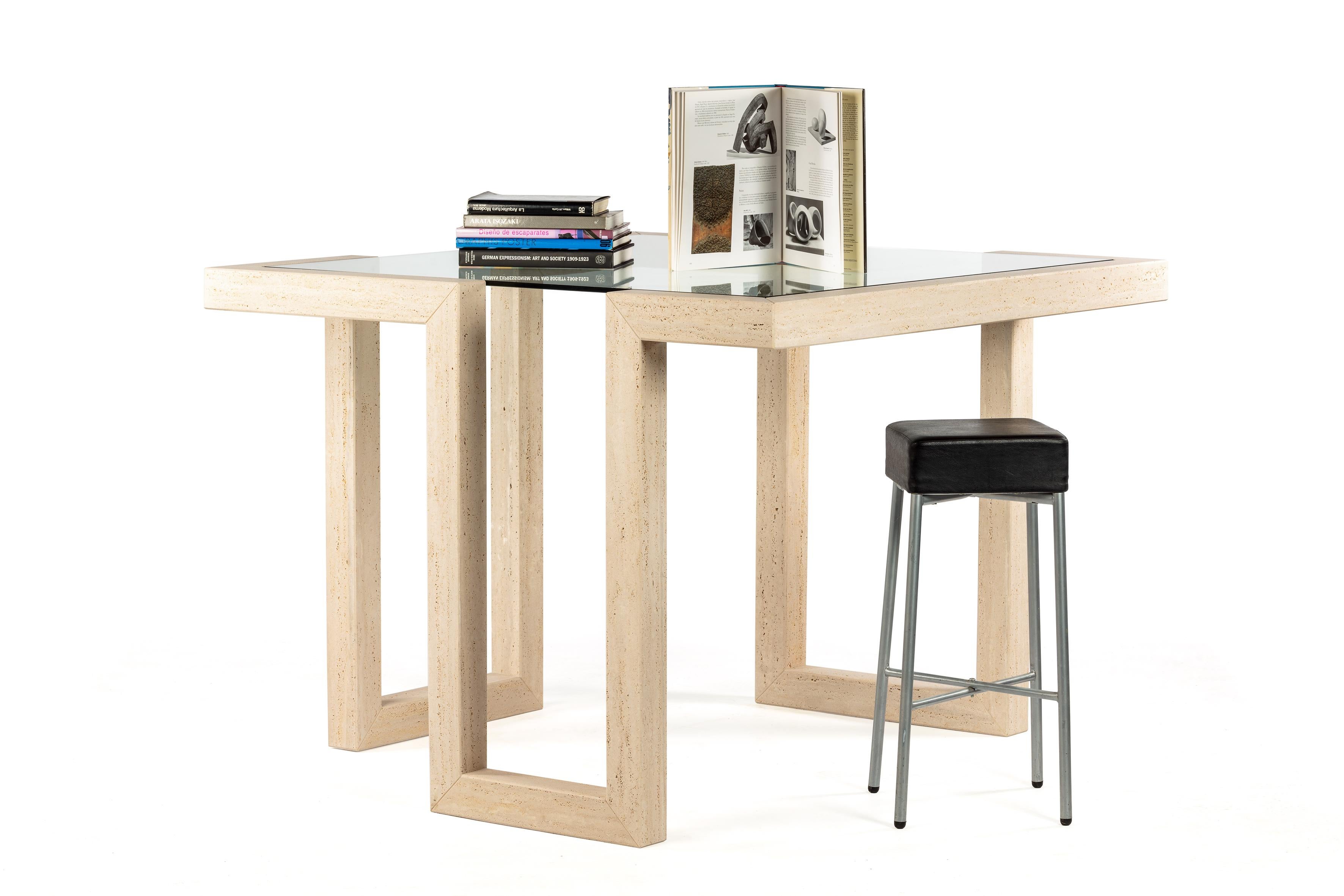 Hand-Crafted Counter Table Design Travertine Marble Italy Unique Piece Joaquín Moll In Stock For Sale