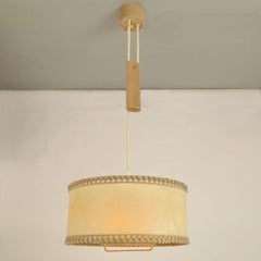 Counterbalance Pendant Lamp 1960's in Parchment and Beige Leather