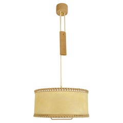 Counterbalance Pendant Lamp 1960's in Parchment and Beige Leather