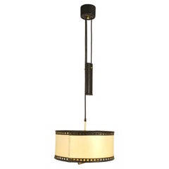 Counterbalance Pendant Lamp 1960's in Parchment and Black Leather