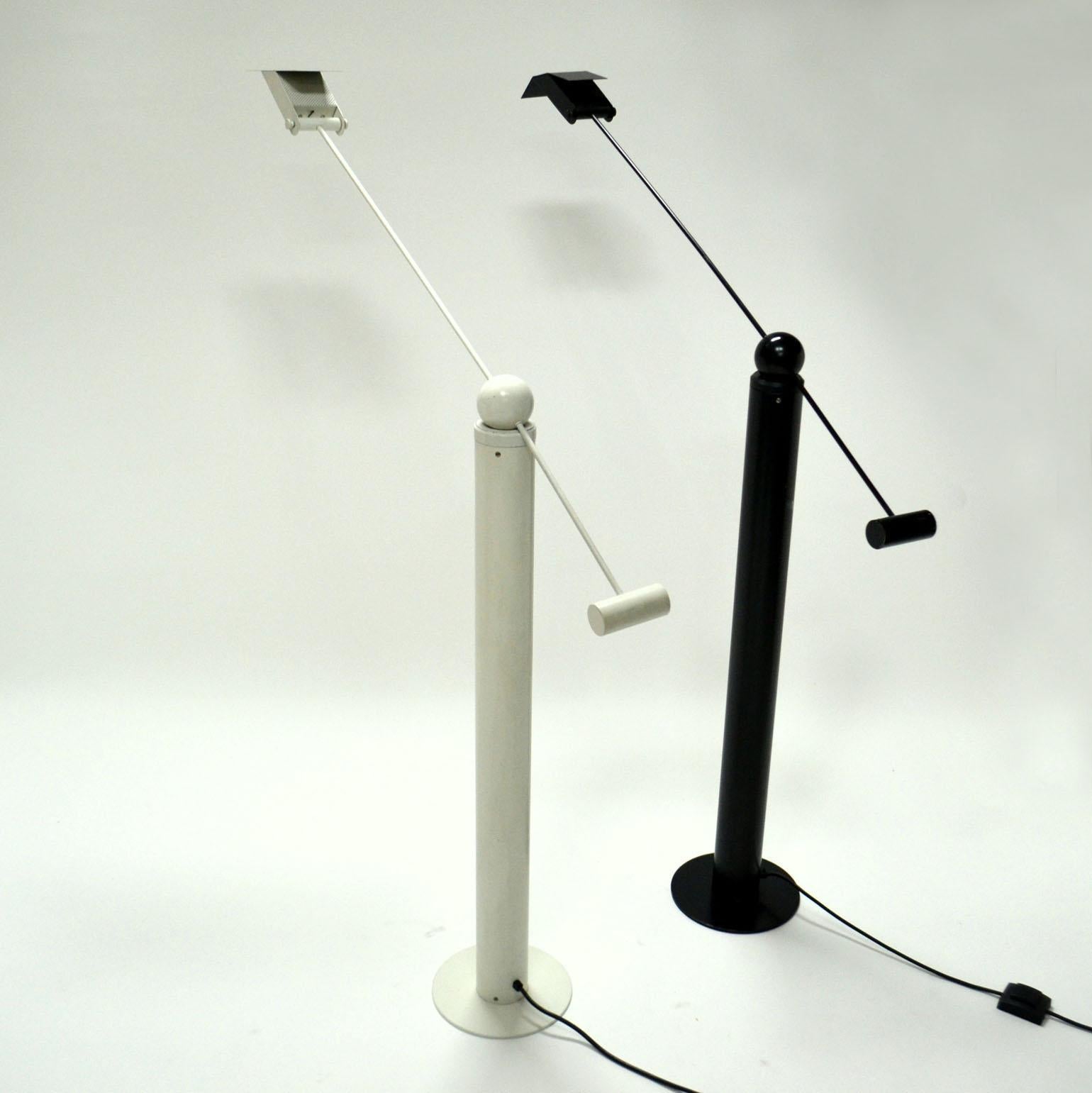 Counterbalance White Floor Lamp Attributed to Swiss Baltensweiler For Sale 9