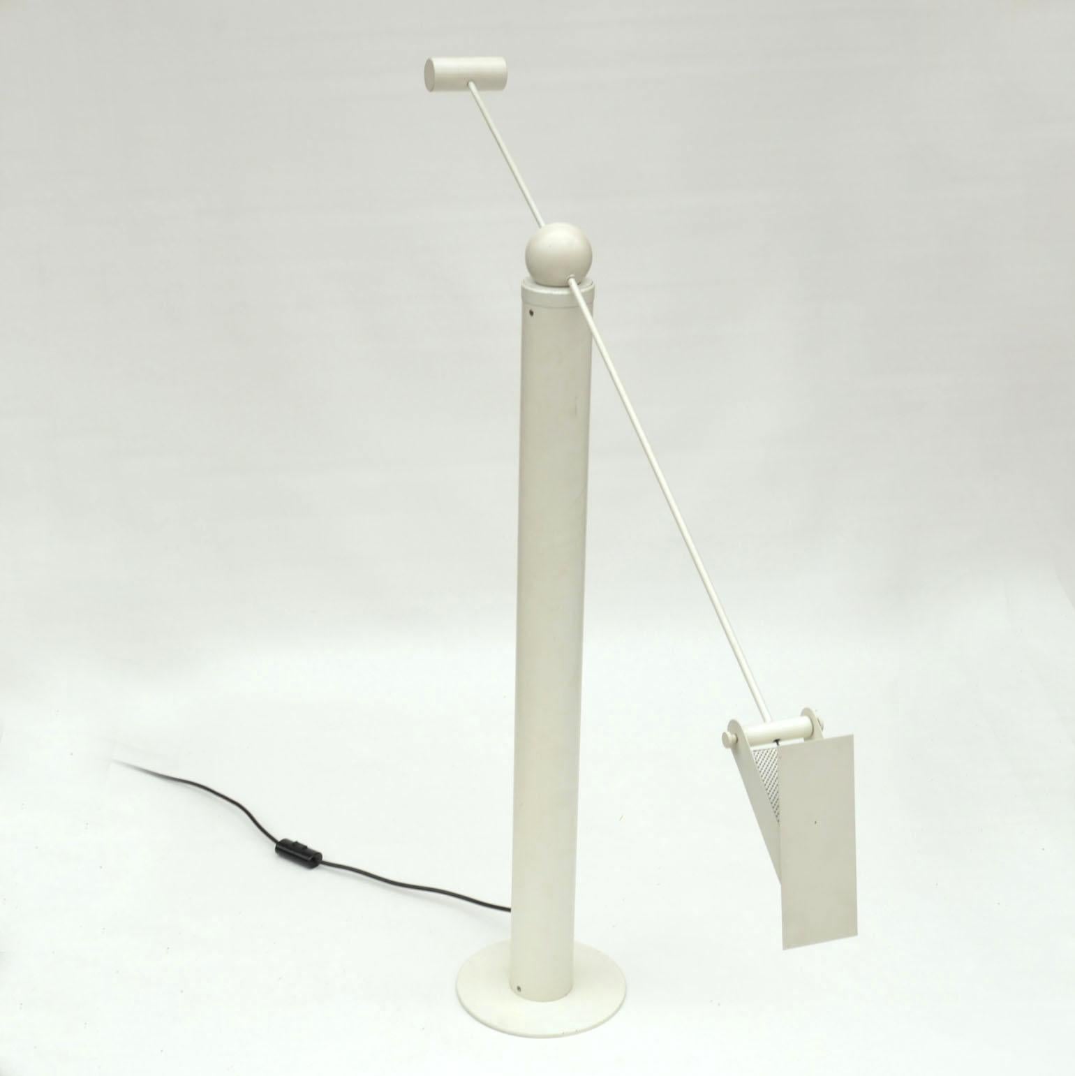 Counterbalance White Floor Lamp Attributed to Swiss Baltensweiler For Sale 3