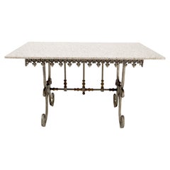 Countertop High 36"H Cast Iron Base Beige Granite Top Dinning Serving Table