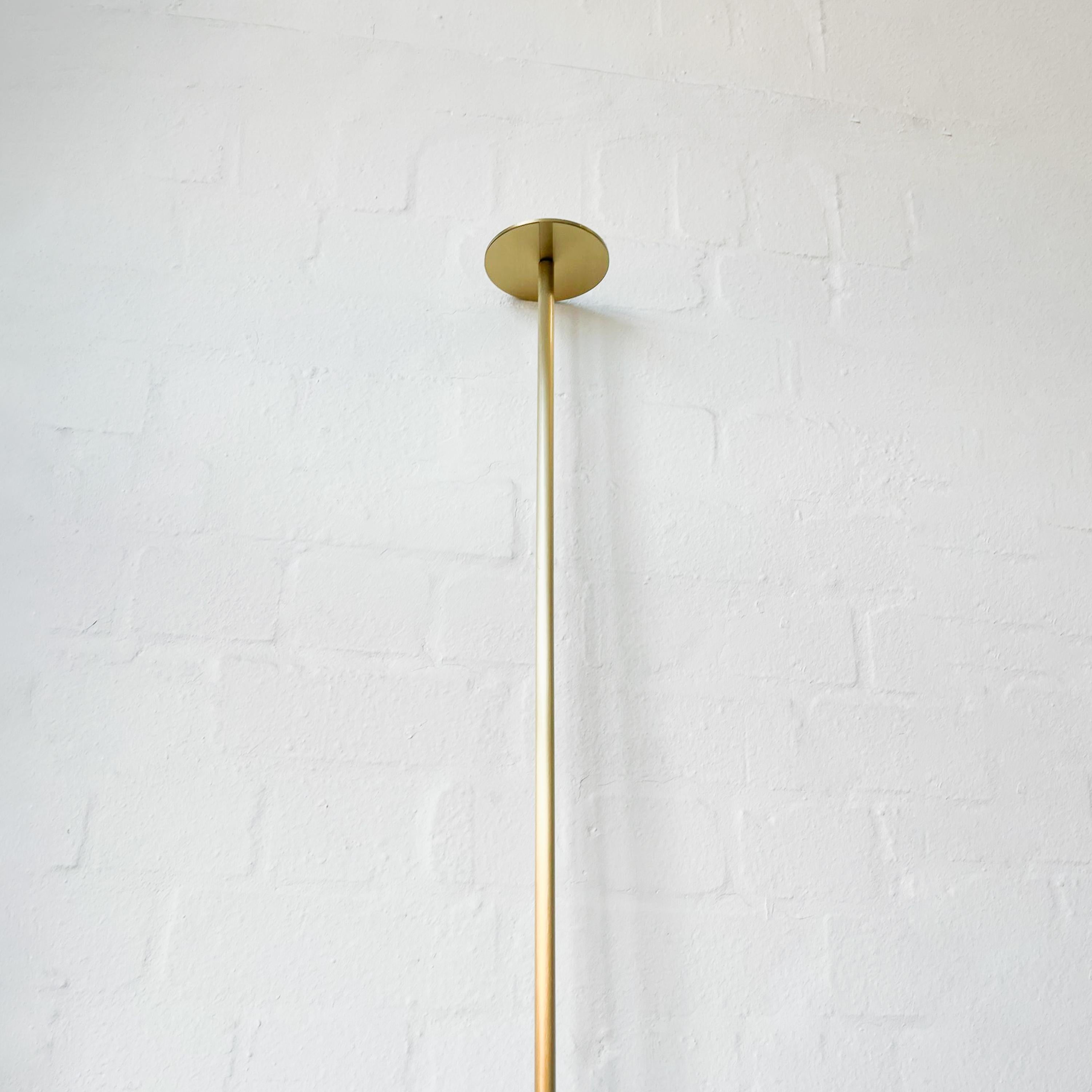 Brushed Countertop to Ceiling Fitted Orbis Round Mirror with Brass Frame For Sale