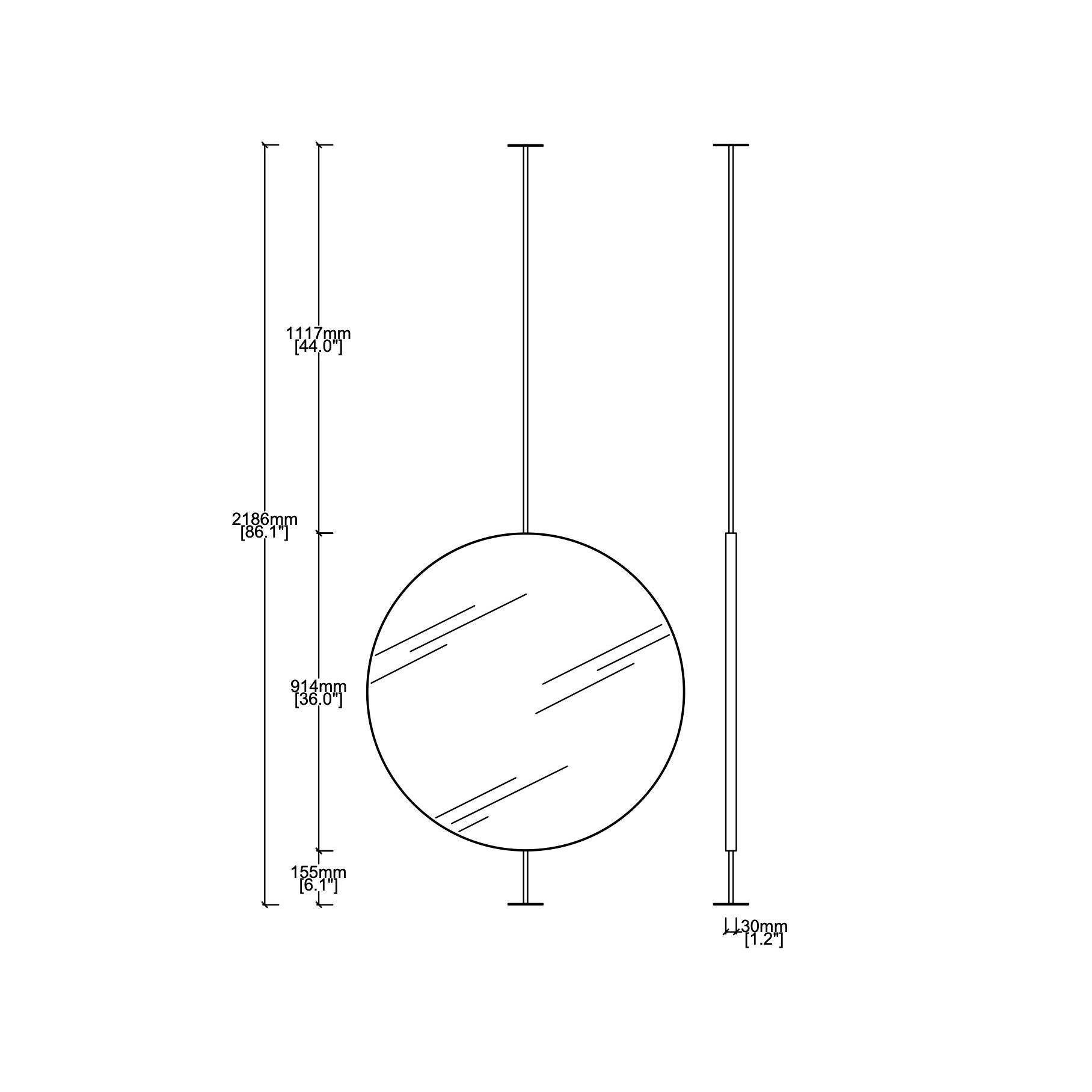 Contemporary Countertop to Ceiling Fitted Orbis Round Mirror with Brass Frame For Sale