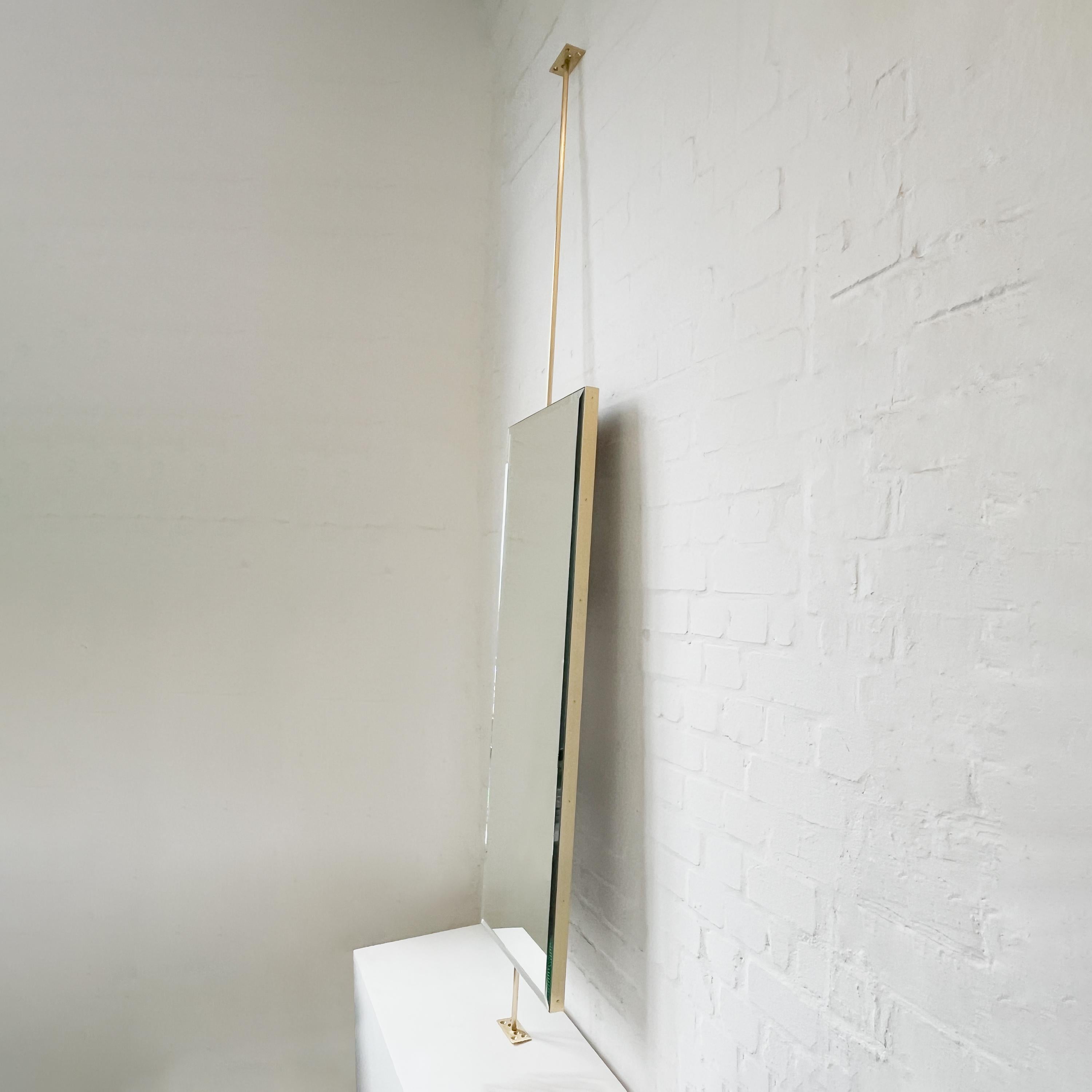 Countertop to Ceiling Fitted Quadris Rectangular Beveled Mirror, Brass Frame In New Condition For Sale In London, GB