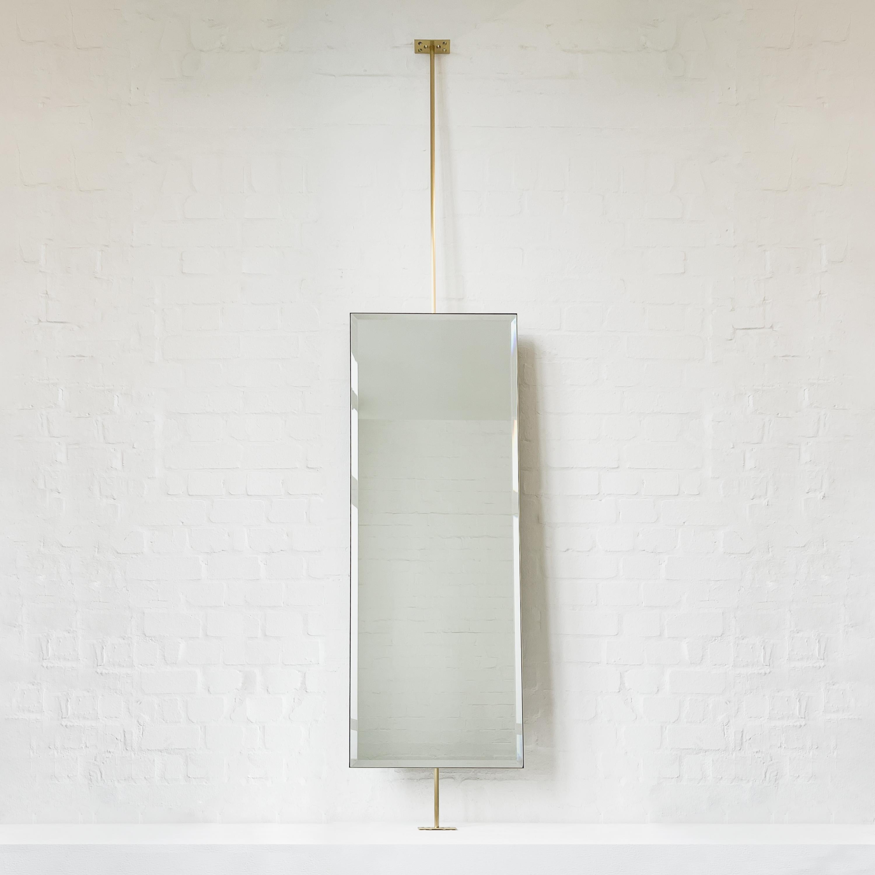 Contemporary Countertop to Ceiling Fitted Quadris Rectangular Beveled Mirror, Brass Frame For Sale
