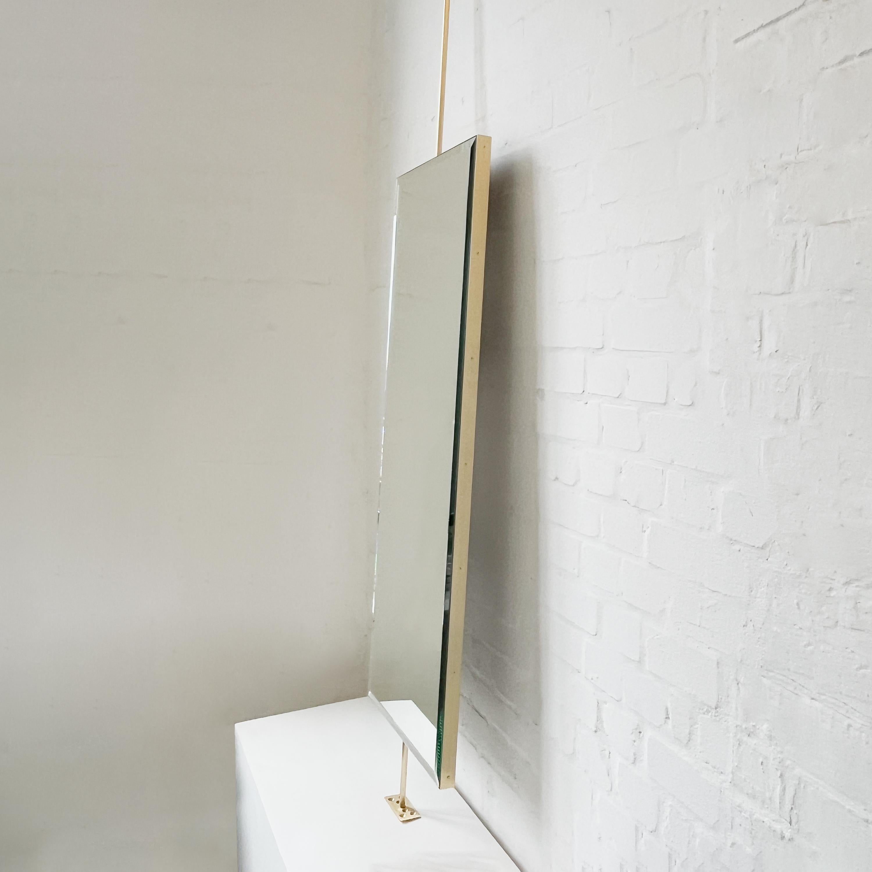 Countertop to Ceiling Fitted Quadris Rectangular Beveled Mirror, Brass Frame For Sale 1