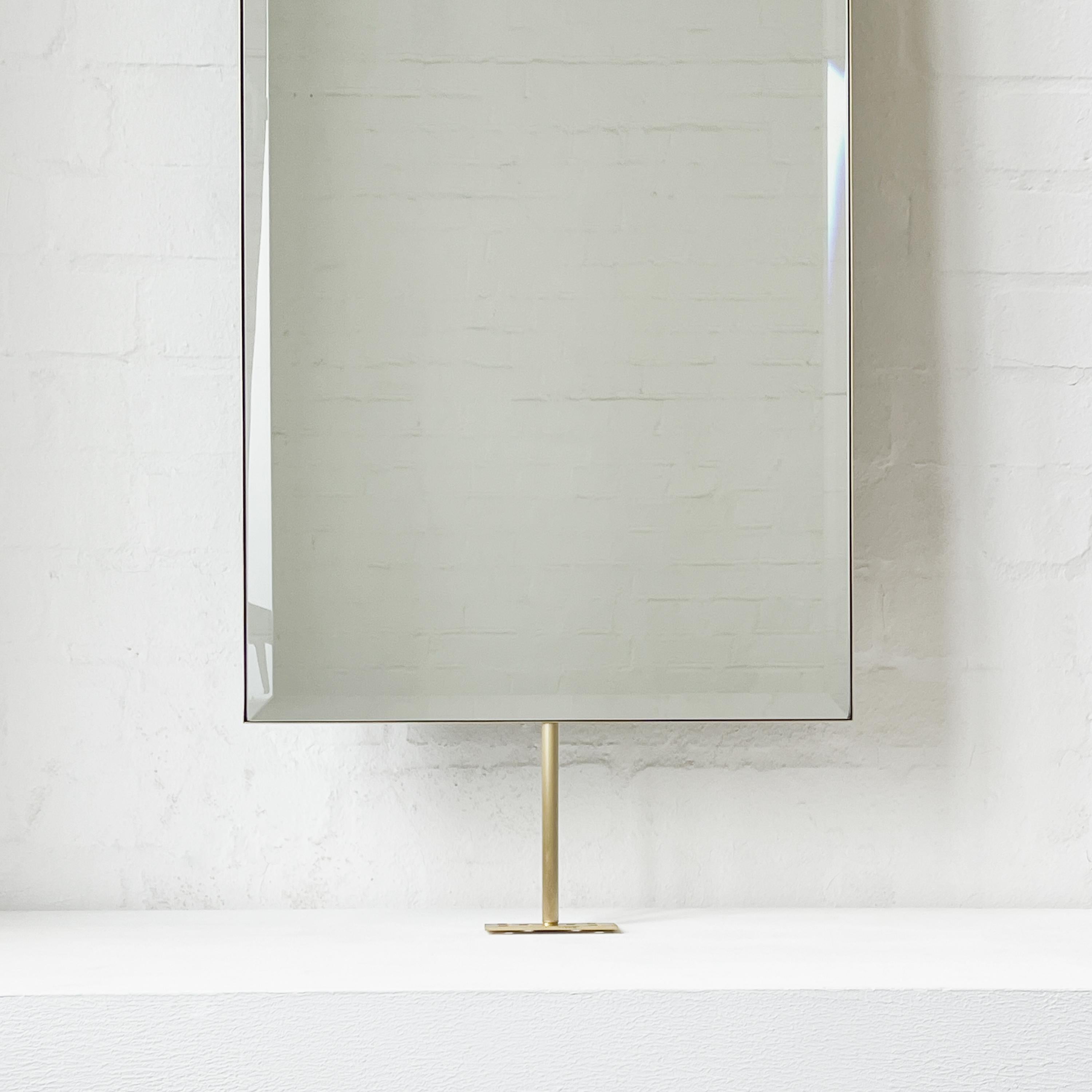 Countertop to Ceiling Fitted Quadris Rectangular Beveled Mirror, Brass Frame For Sale 2