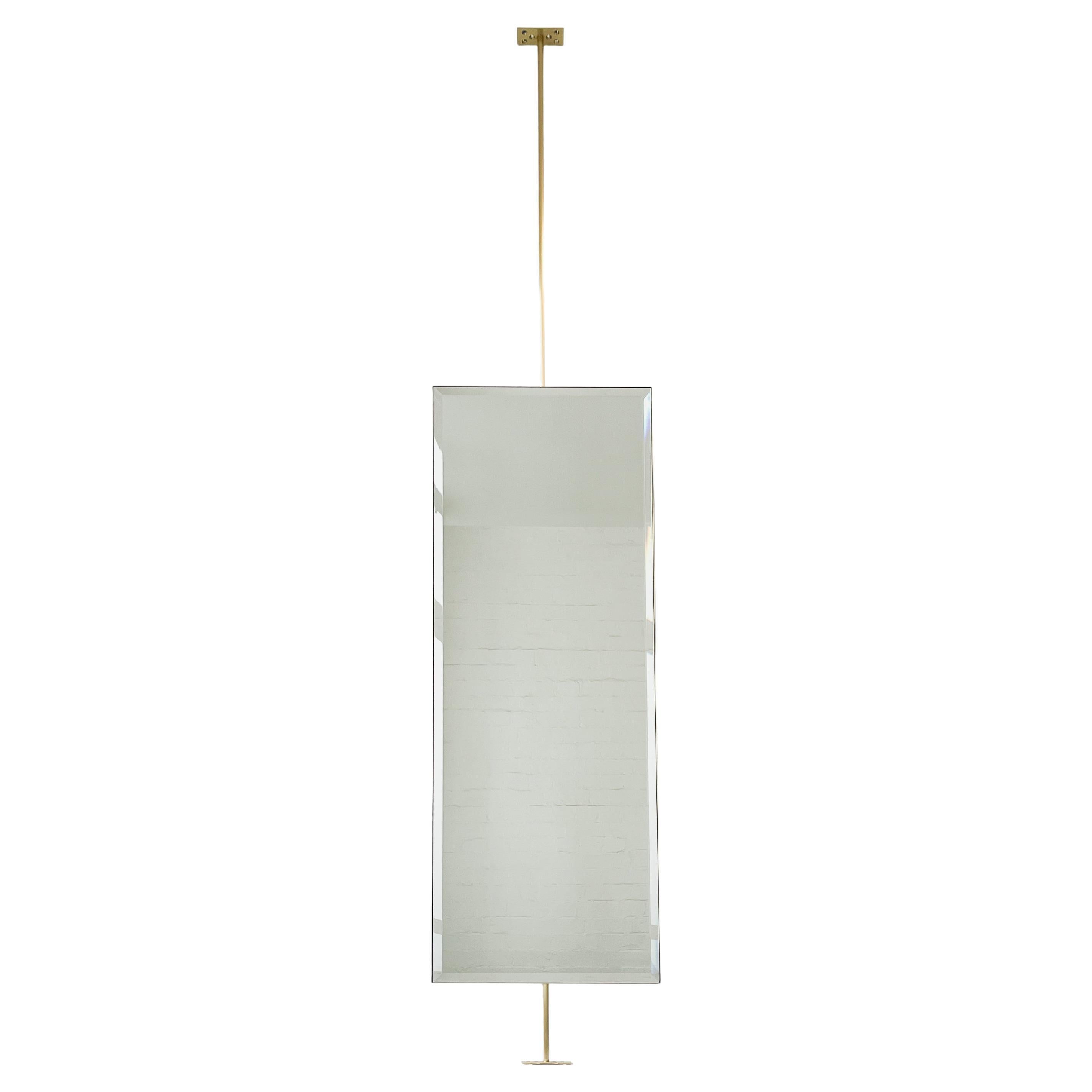 Countertop to Ceiling Fitted Quadris Rectangular Beveled Mirror, Brass Frame