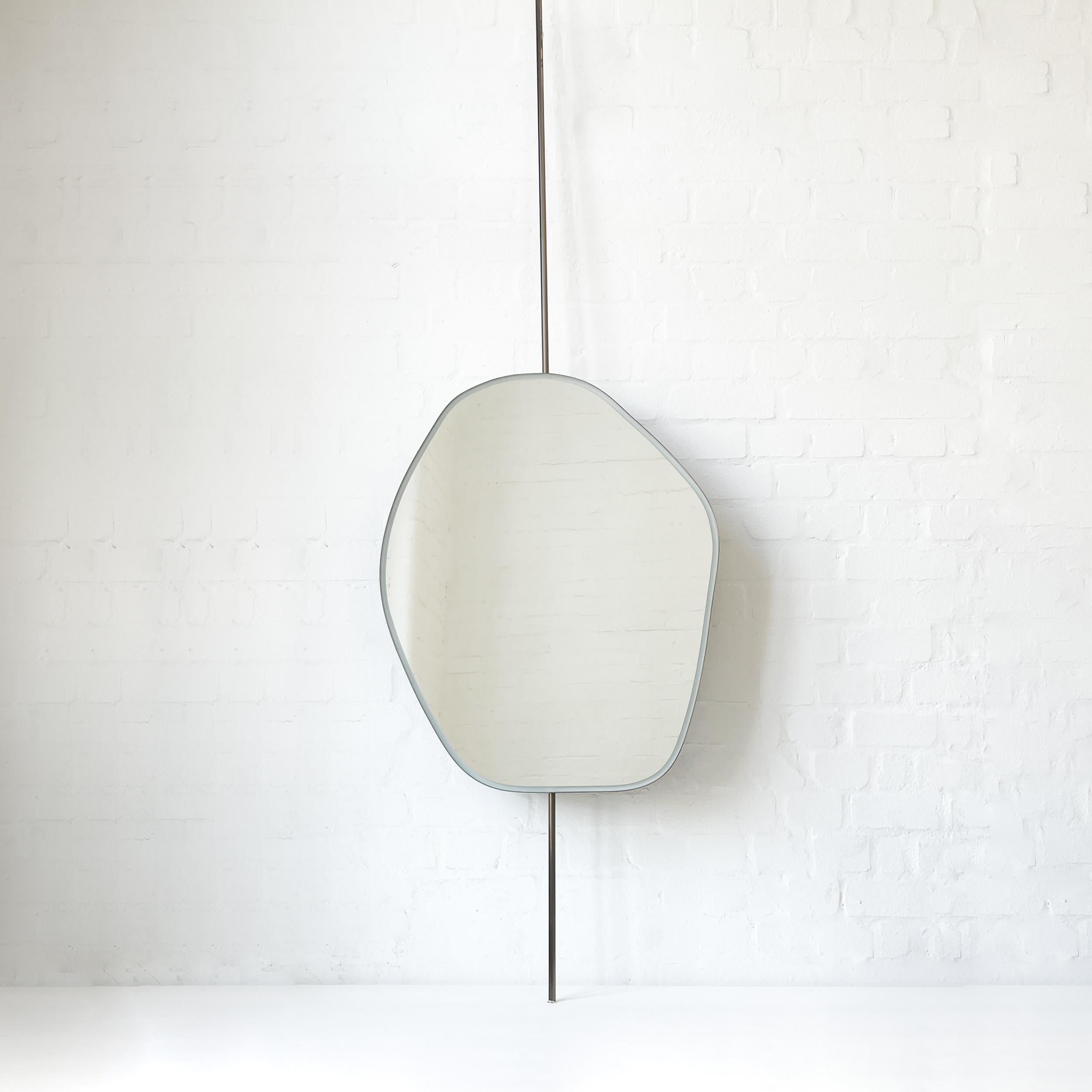 Organic Modern Countertop to Ceiling Freeform Illuminated Mirror with Bronze Patina Brass Frame For Sale
