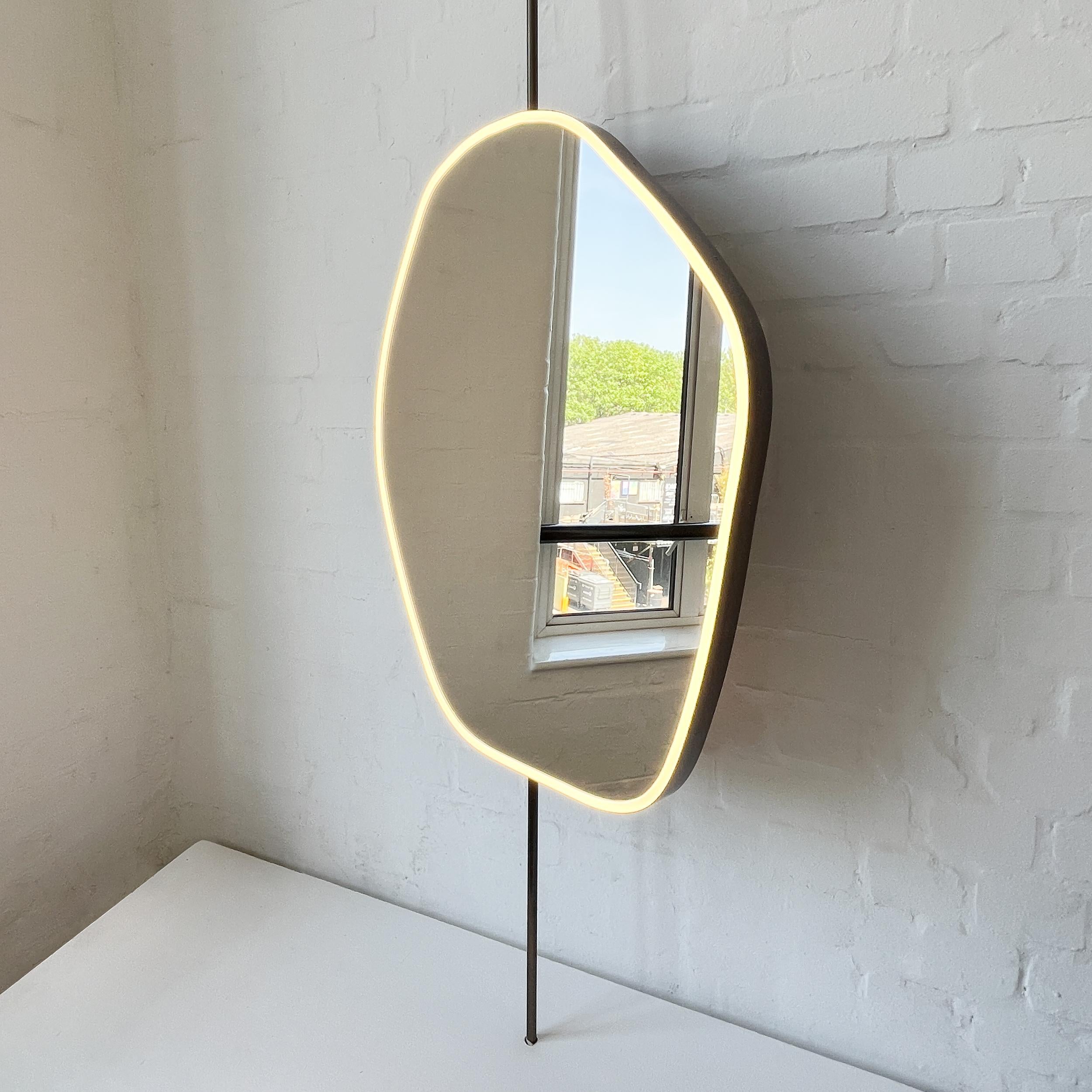 Contemporary Countertop to Ceiling Freeform Illuminated Mirror with Bronze Patina Brass Frame For Sale